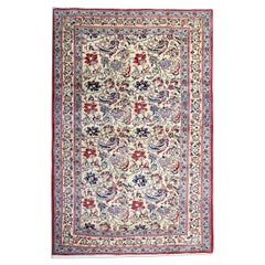 Antique Floral Rug Handwoven Carpet Cream Blue Wool Living Room Rug