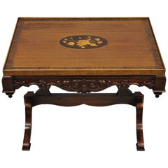 Antique Floral Satinwood Inlaid French Style Small Edwardian Walnut Coffee Table
