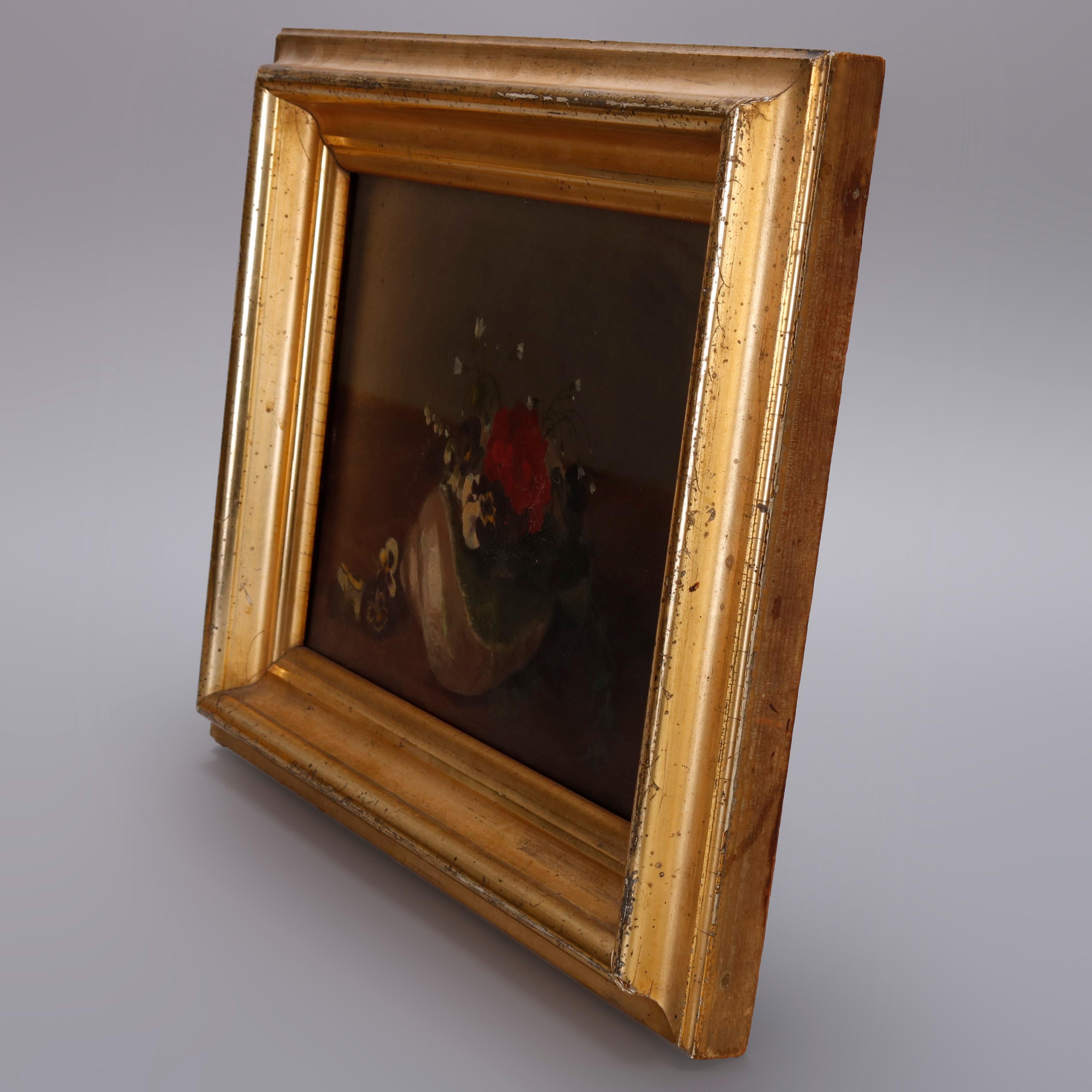 20th Century Floral and Seashell Still Life Painting in Giltwood Frame, Signed, circa 1900