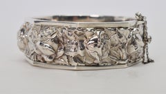 Antique Floral Silver Bangle Bracelet