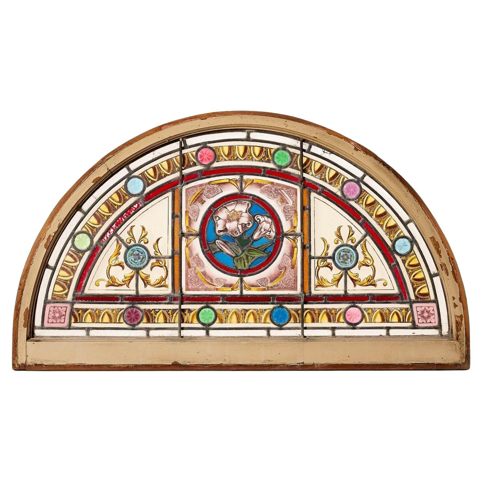Antique Floral Stained glass Fanlight
