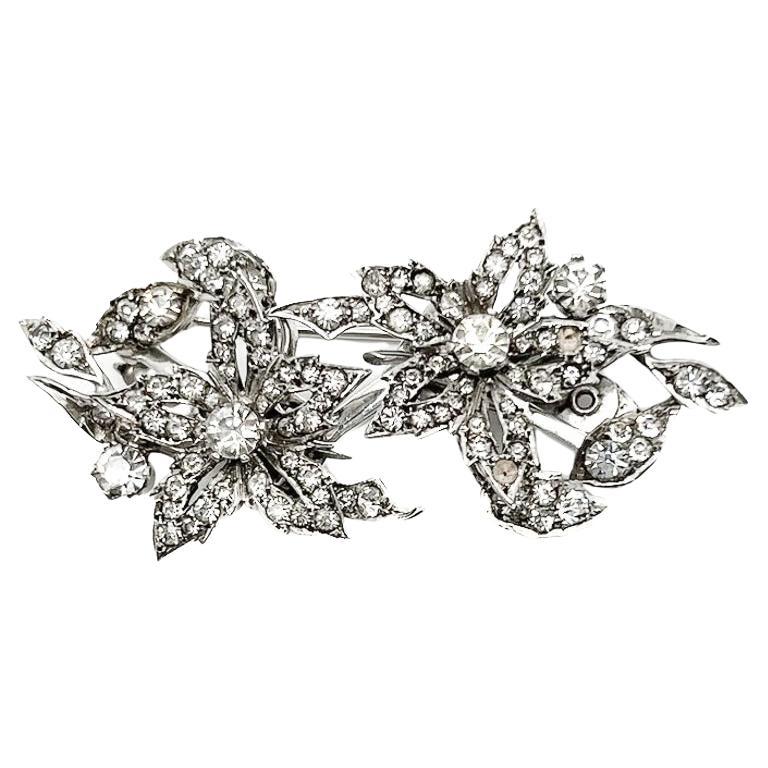 Antique Floral Sterling Silver Double Dress Clip 1930s