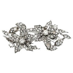 Antique clip de robe double à fleurs en argent sterling des années 1930