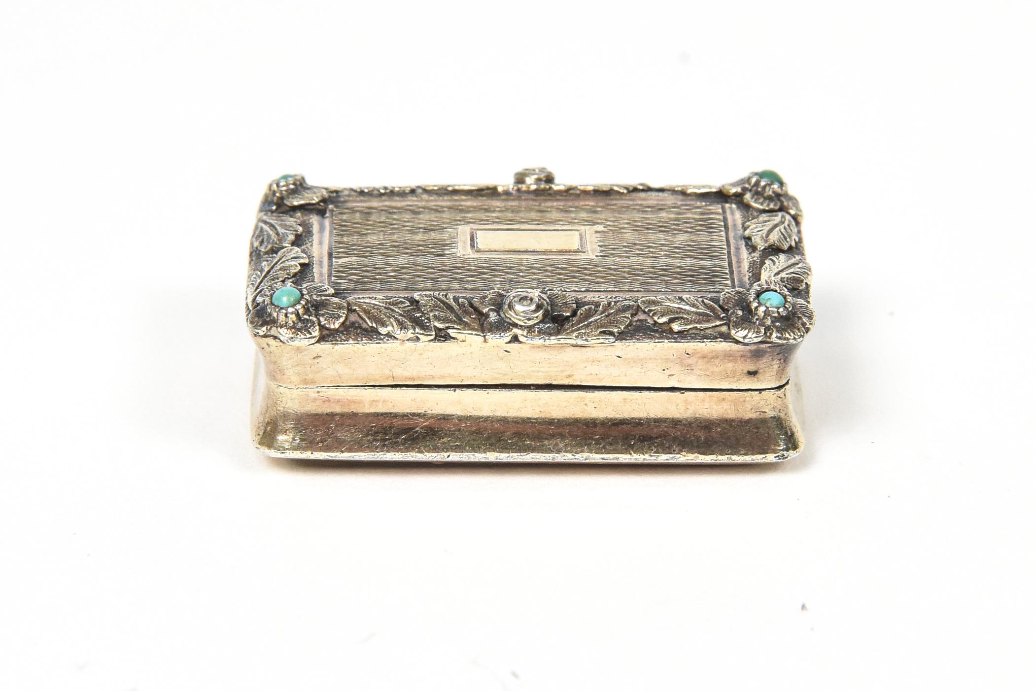 Caja de rapé para píldoras Floral antigua de plata de ley de William Simpson Jorge IV