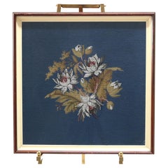 Antique Floral Still Life Needlepoint of Peonies, Framed, C1900
