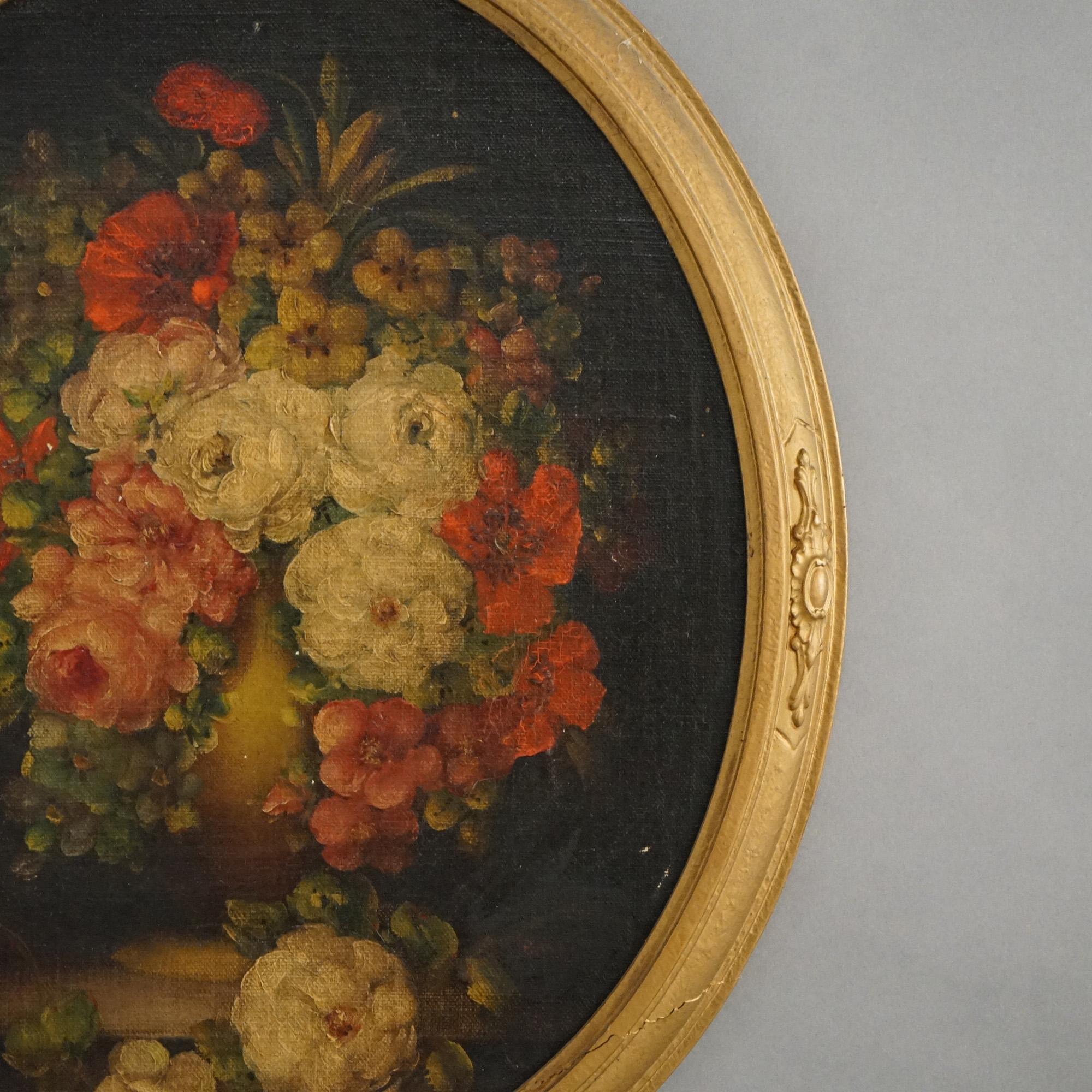Hand-Painted Antique Floral Still Life Oil Painting, Signed, Circa 1920