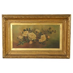 Antique Floral Still Life Painting in Giltwood Frame, Roses, circa 1890