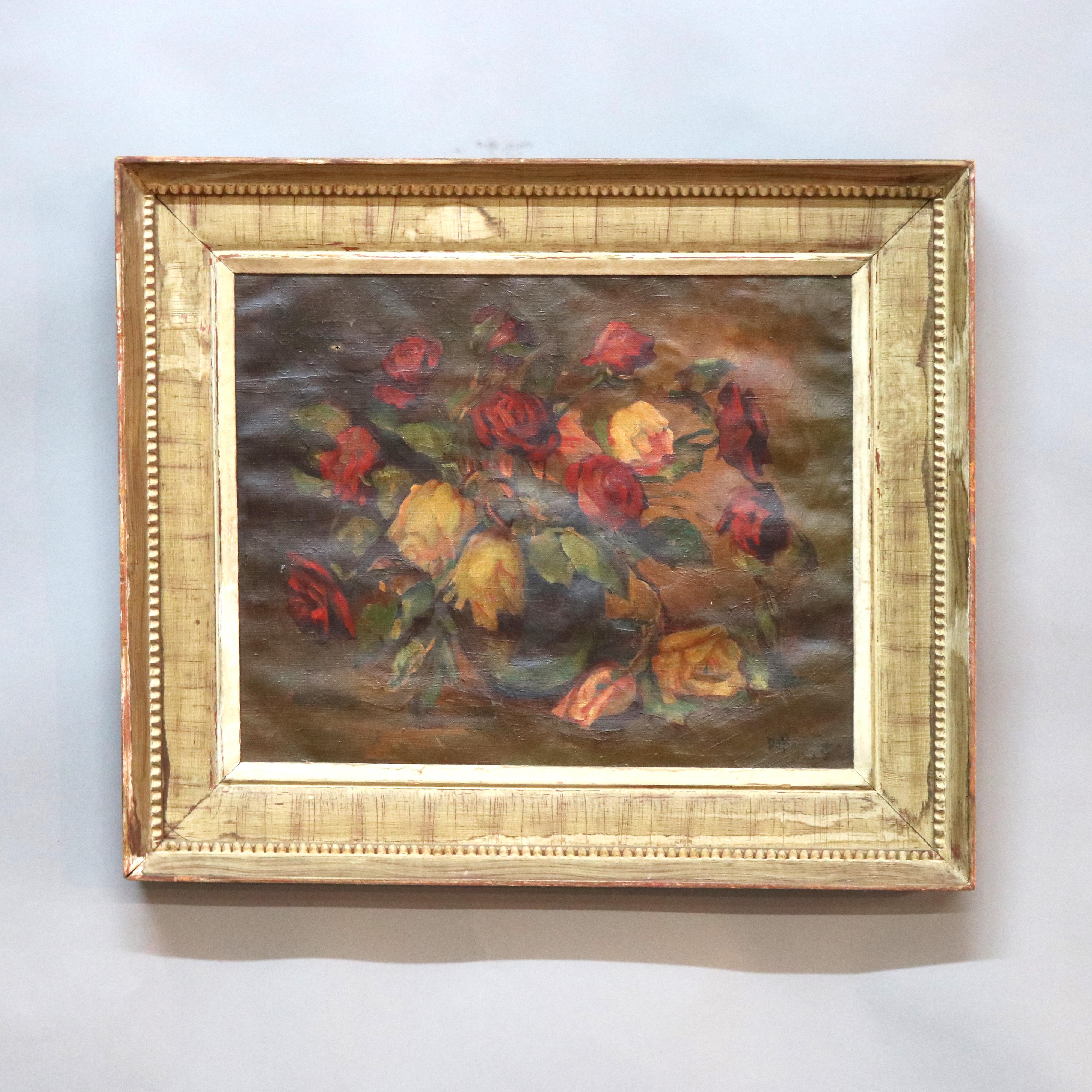 Antique Floral Still Life Painting of Roses Signed DeFrancisco, 1925 In Good Condition In Big Flats, NY