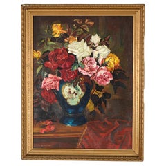 Antique Floral Still Life Painting, Vase of Flowers, Artist Signed, c1900