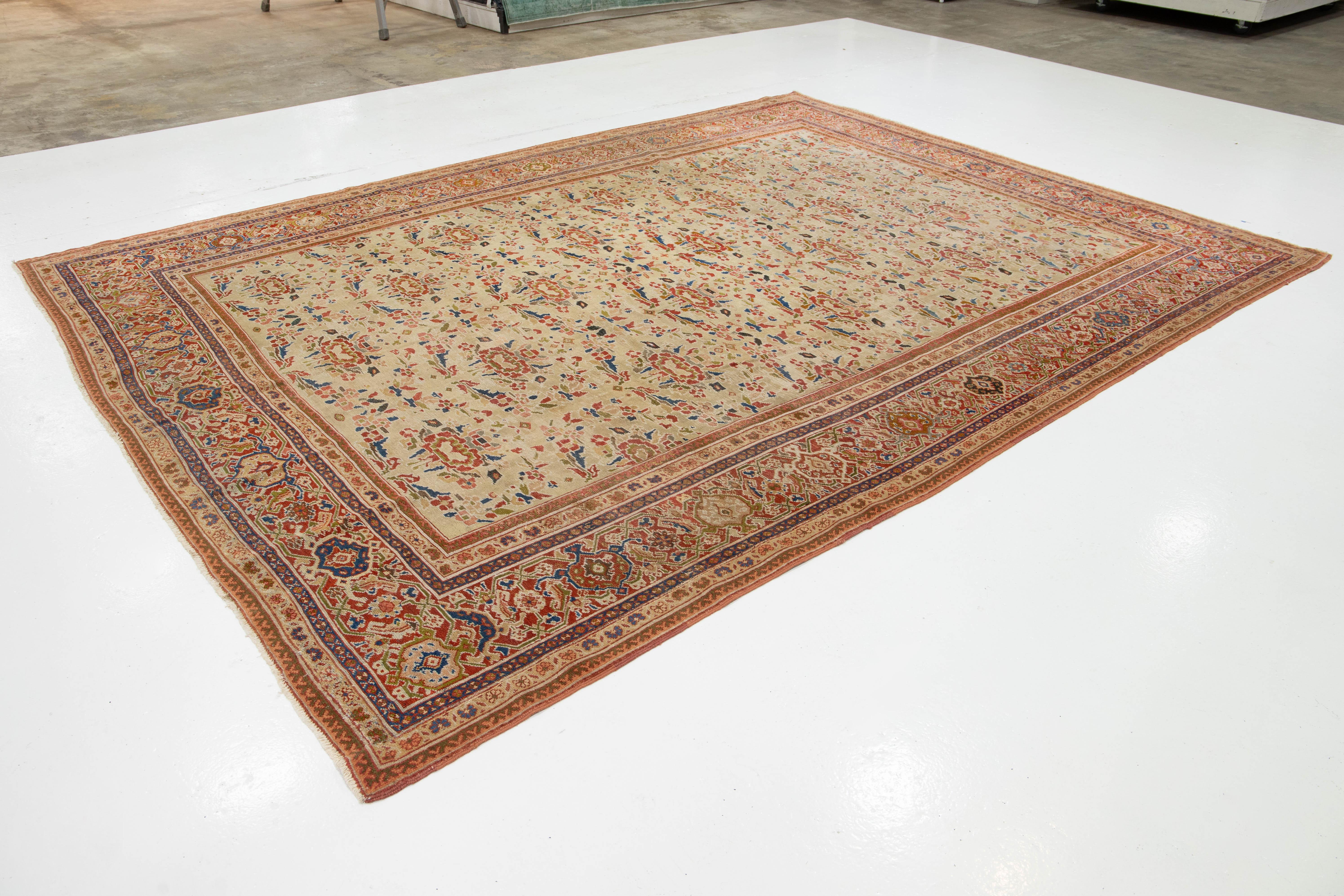 Persiano Antique Floral Sultanabad Rugs in lana annodato a mano in Tan-Beige in vendita