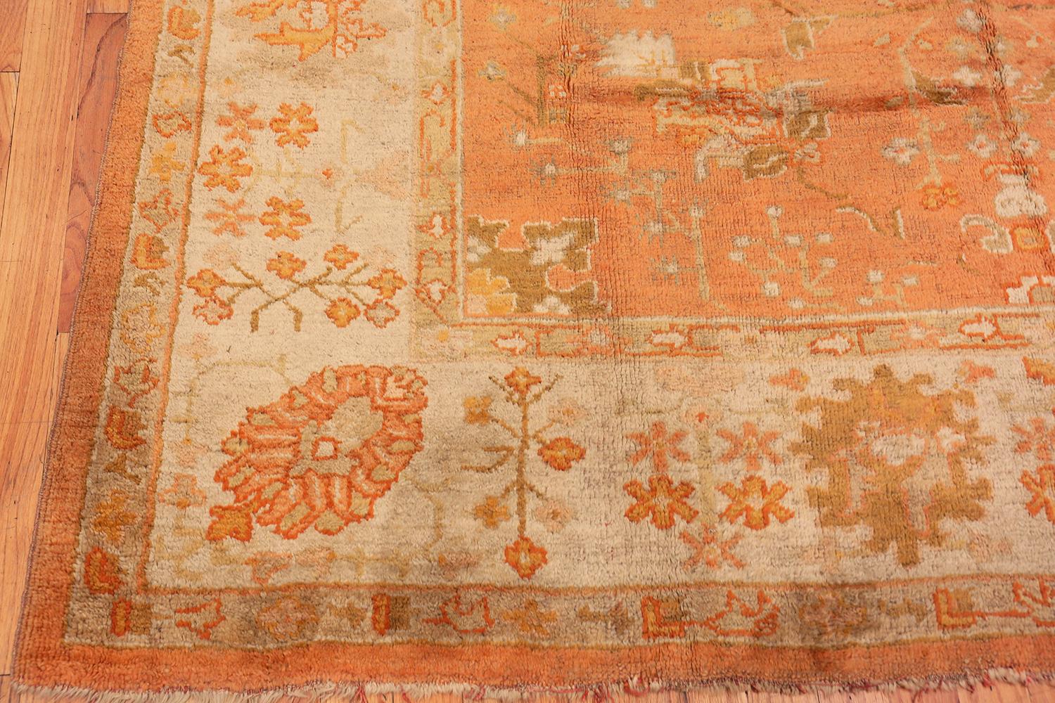 Hand-Knotted Antique Floral Turkish Oushak Rug. Size: 8 ft 2 in x 11 ft