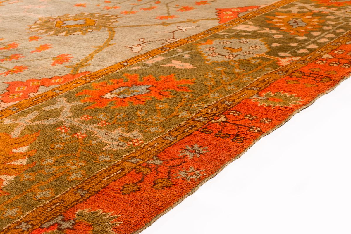 19th Century Antique Floral Turkish Oushak Wool Rug For Sale