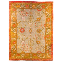 Antique Floral Turkish Oushak Wool Rug