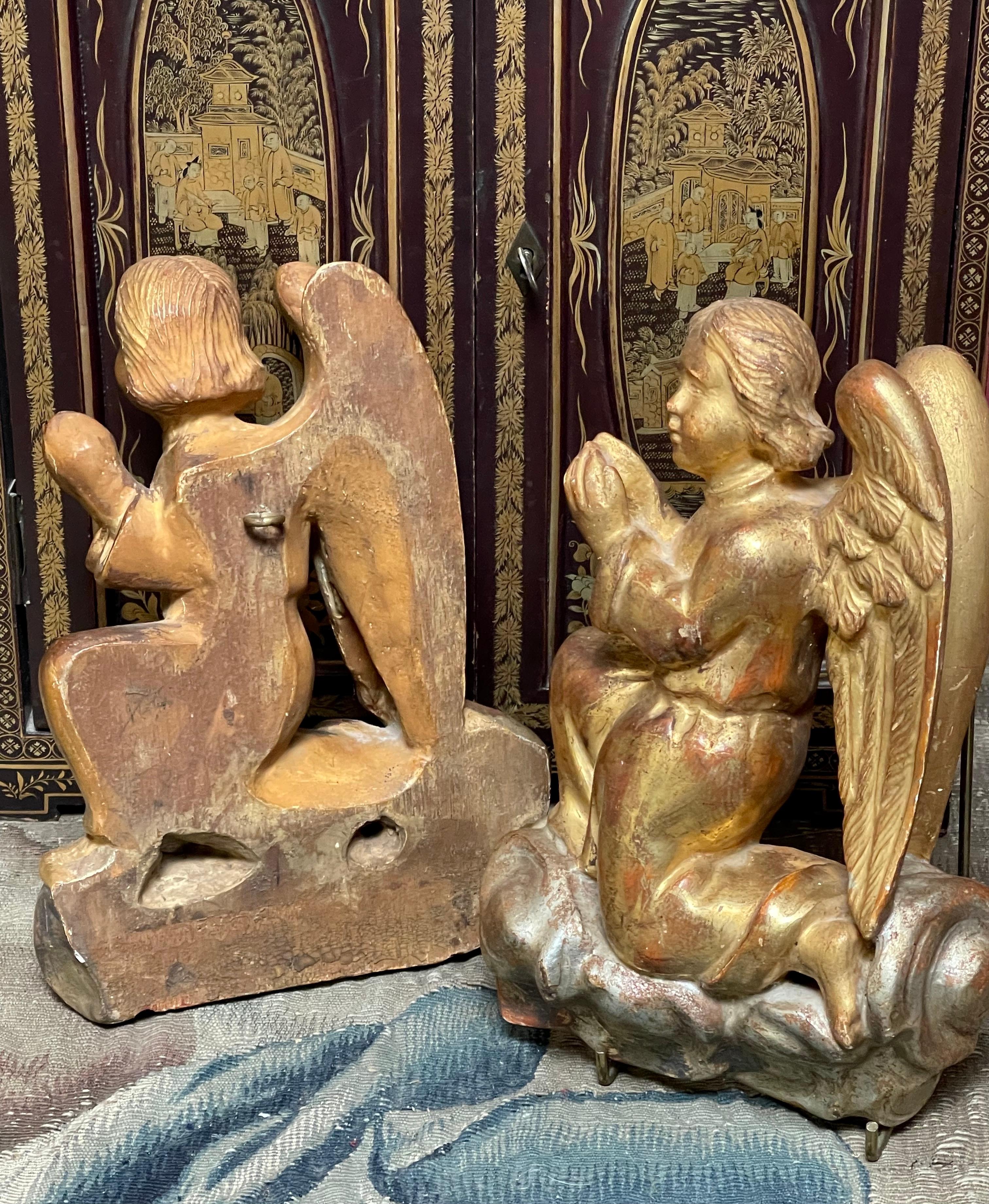 Antique Florentine Carved Gilt Wood Angels PAIR For Sale 3
