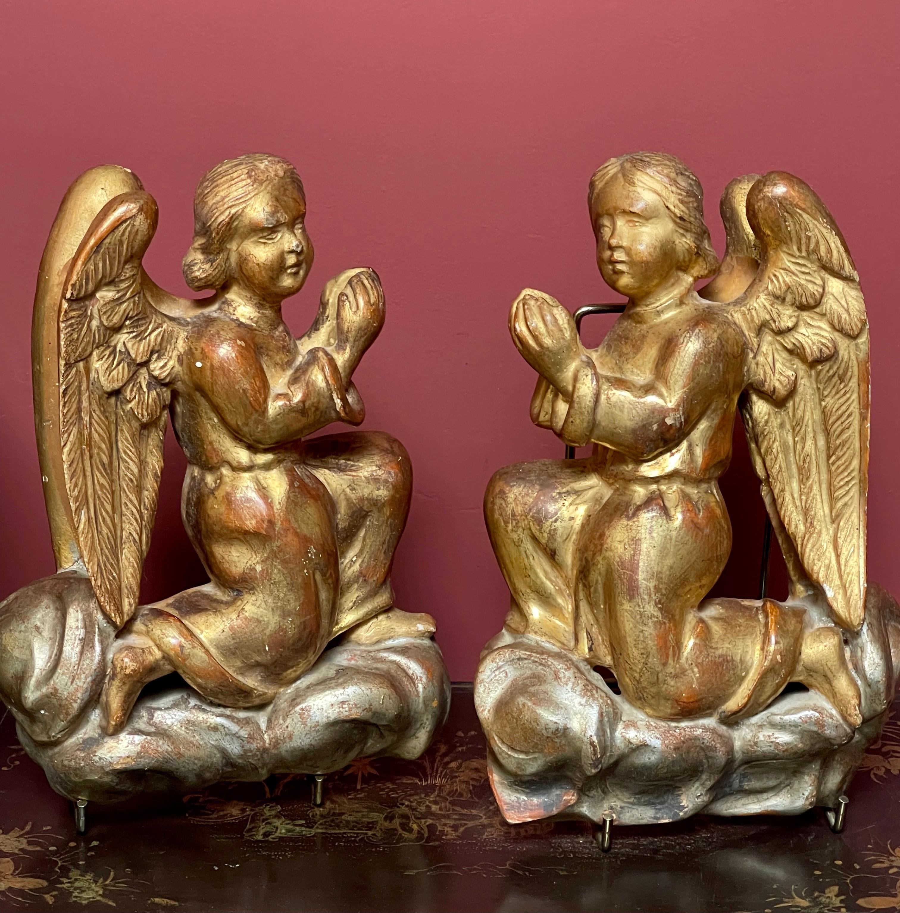 Antique Florentine Carved Gilt Wood Angels PAIR For Sale 4