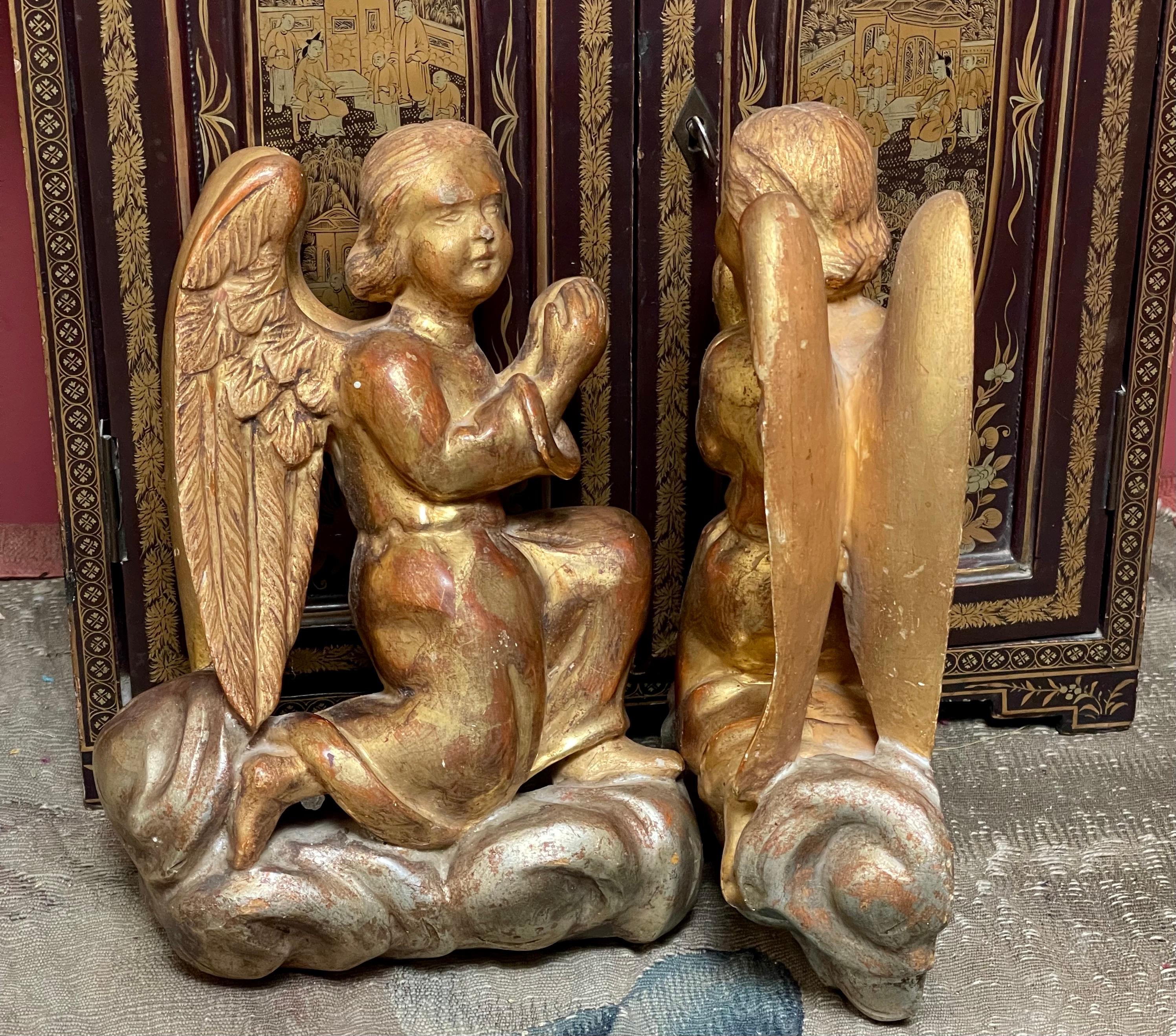 Antique Florentine Carved Gilt Wood Angels PAIR For Sale 6