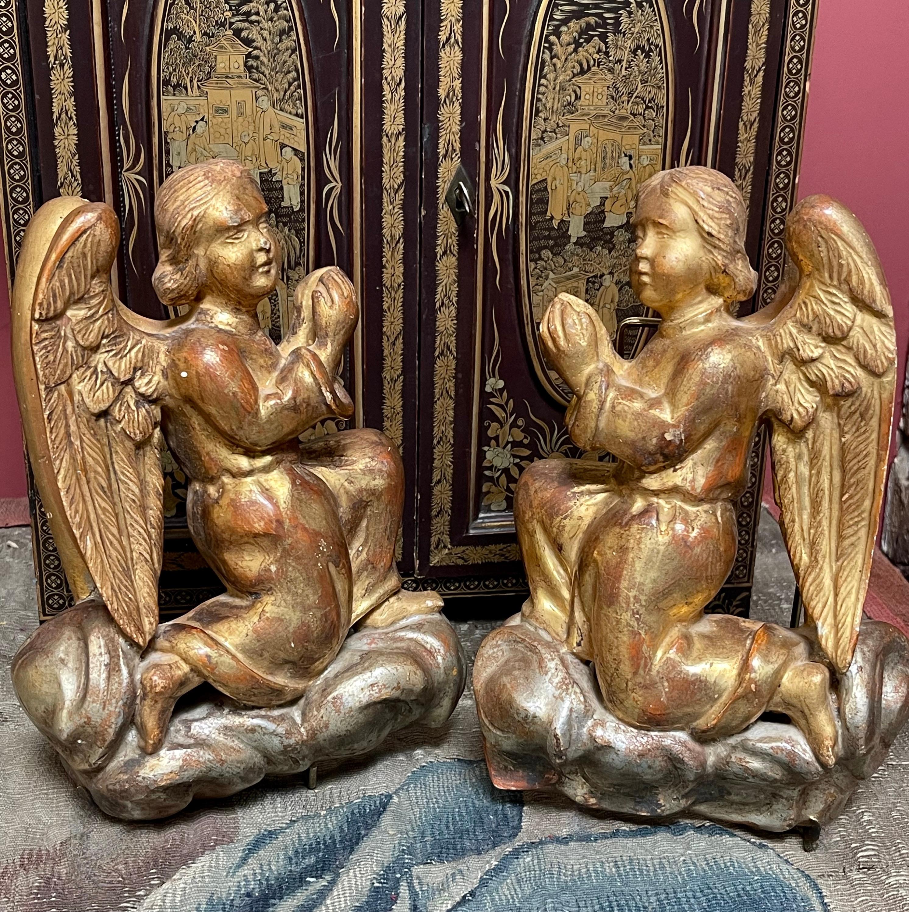 Italian Antique Florentine Carved Gilt Wood Angels PAIR For Sale