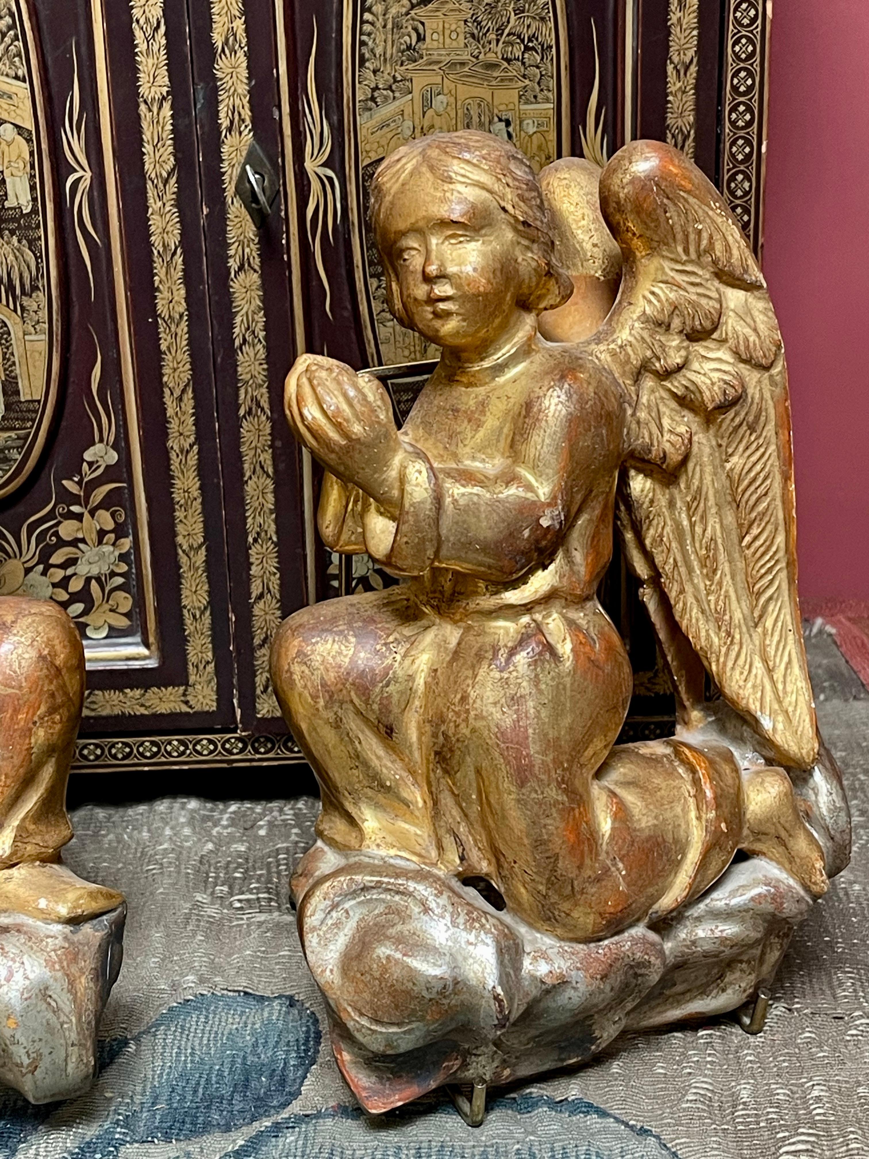 19th Century Antique Florentine Carved Gilt Wood Angels PAIR For Sale
