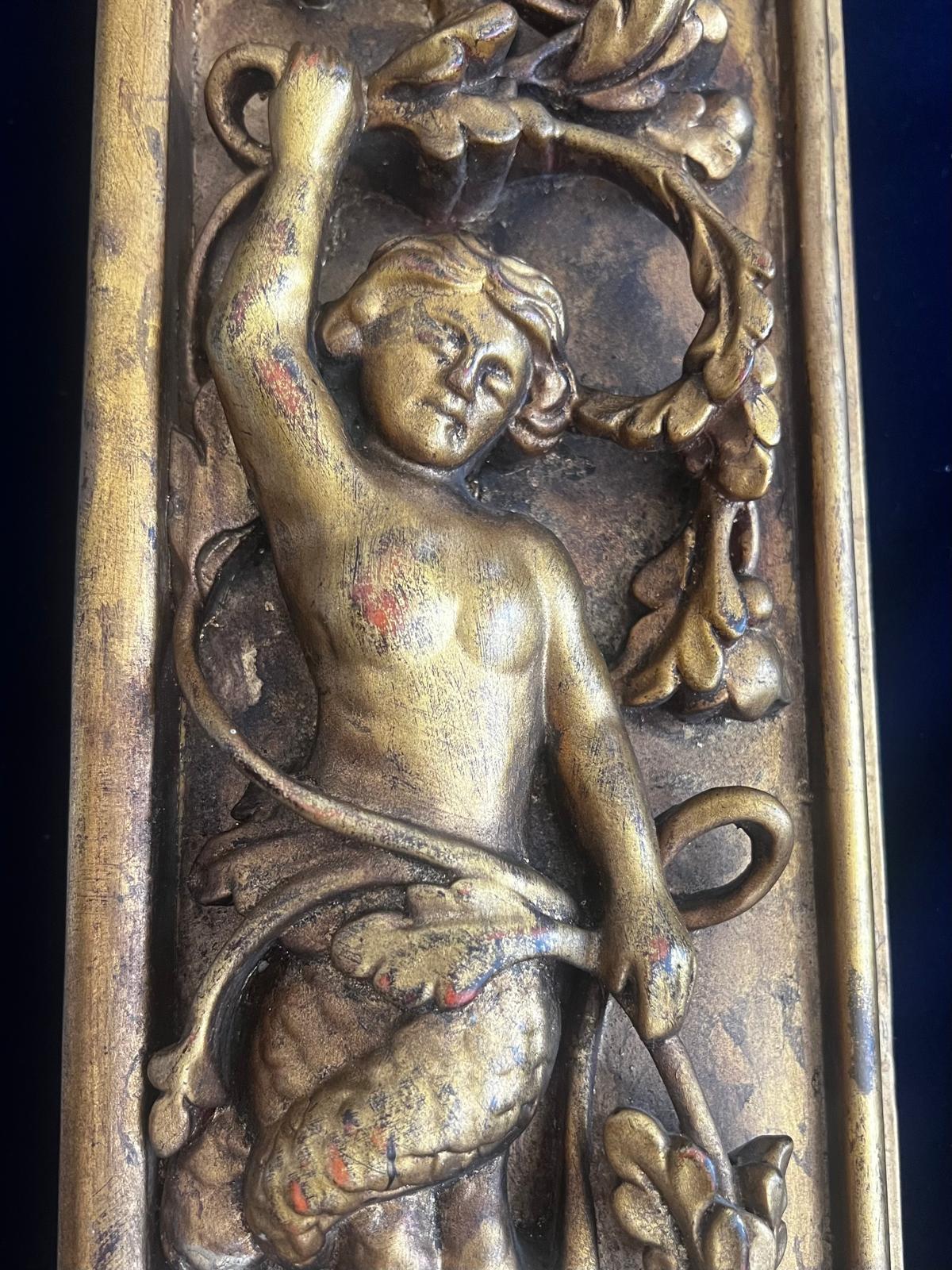 Renaissance Revival Antique Florentine Hand Carved Frame with Allegorical Mythological Carvings For Sale