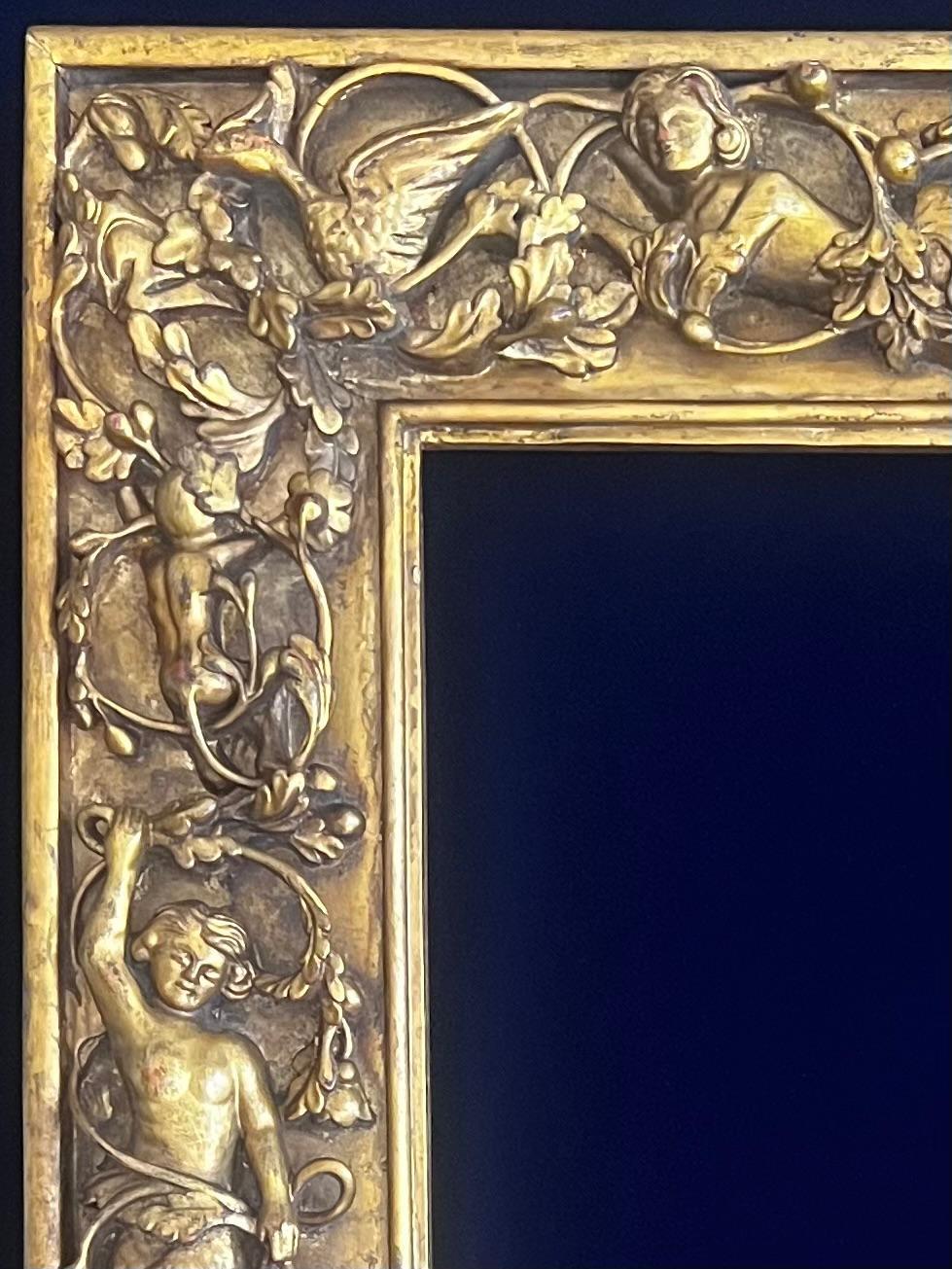 19th Century Antique Florentine Hand Carved Frame with Allegorical Mythological Carvings For Sale