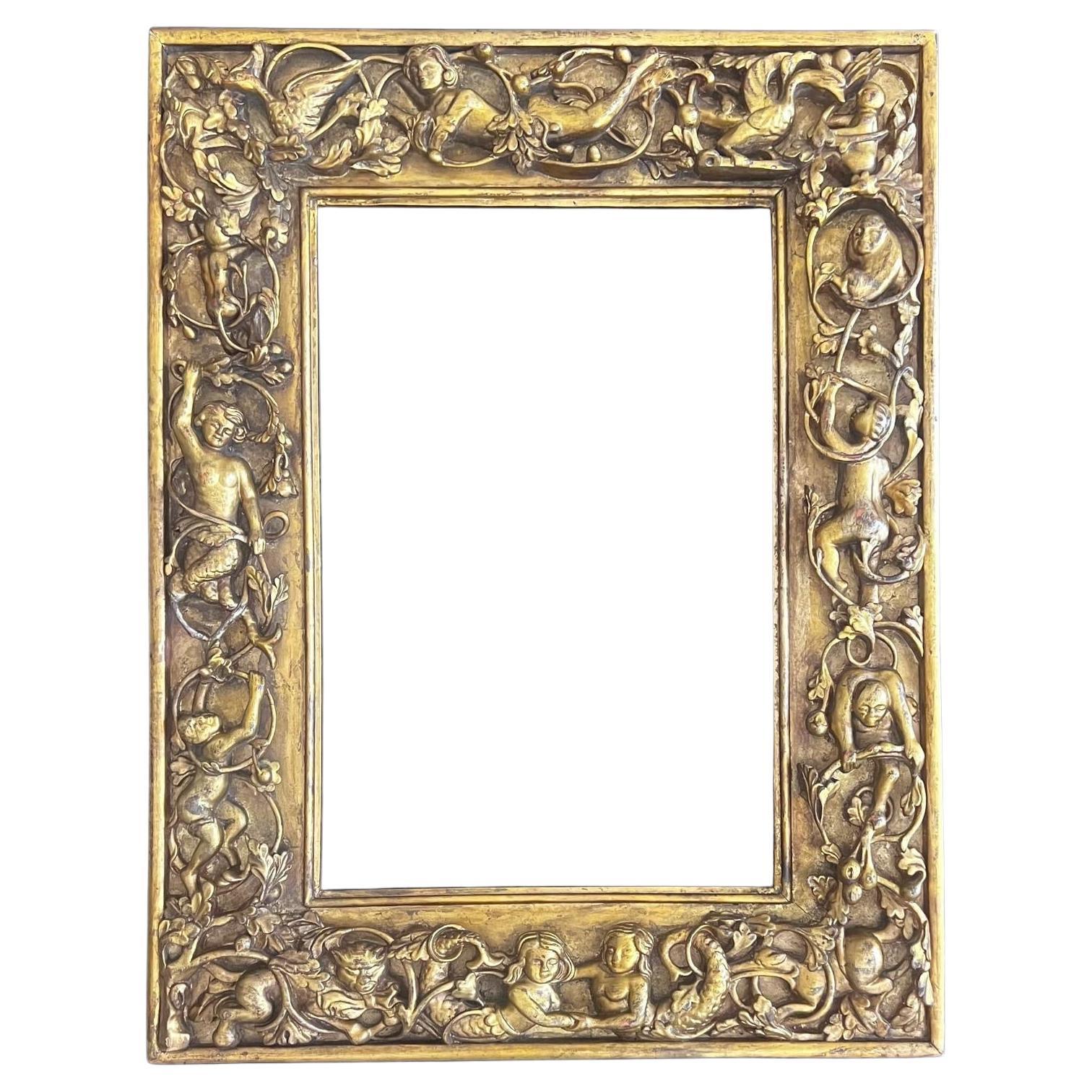Antique Florentine Hand Carved Frame with Allegorical Mythological Carvings