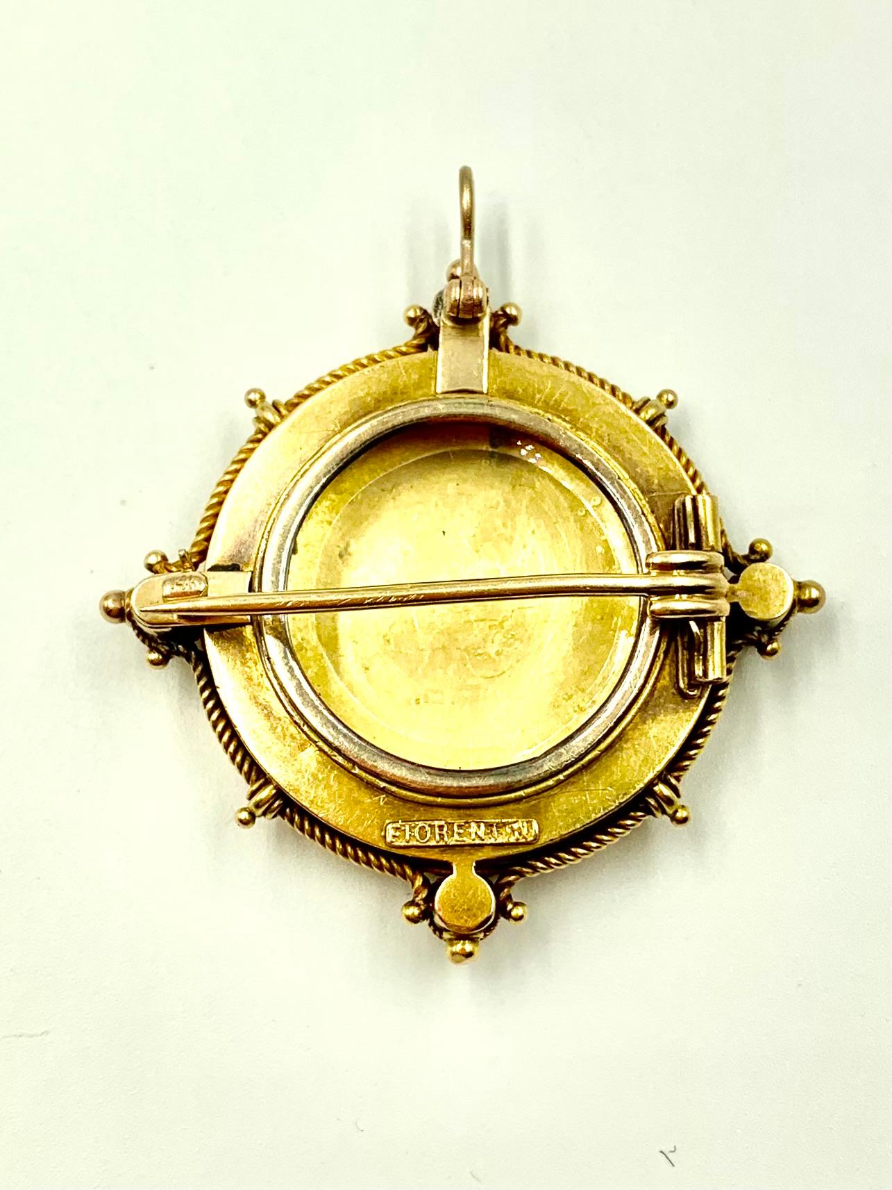 Antique Florentine Large Etruscan Revival 14K Yellow Gold Locket Pendant For Sale 6