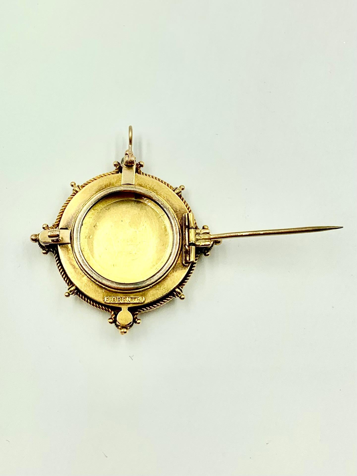 Antique Florentine Large Etruscan Revival 14K Yellow Gold Locket Pendant For Sale 5