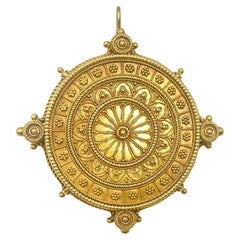 Antique Florentine Large Etruscan Revival 14K Yellow Gold Locket Pendant