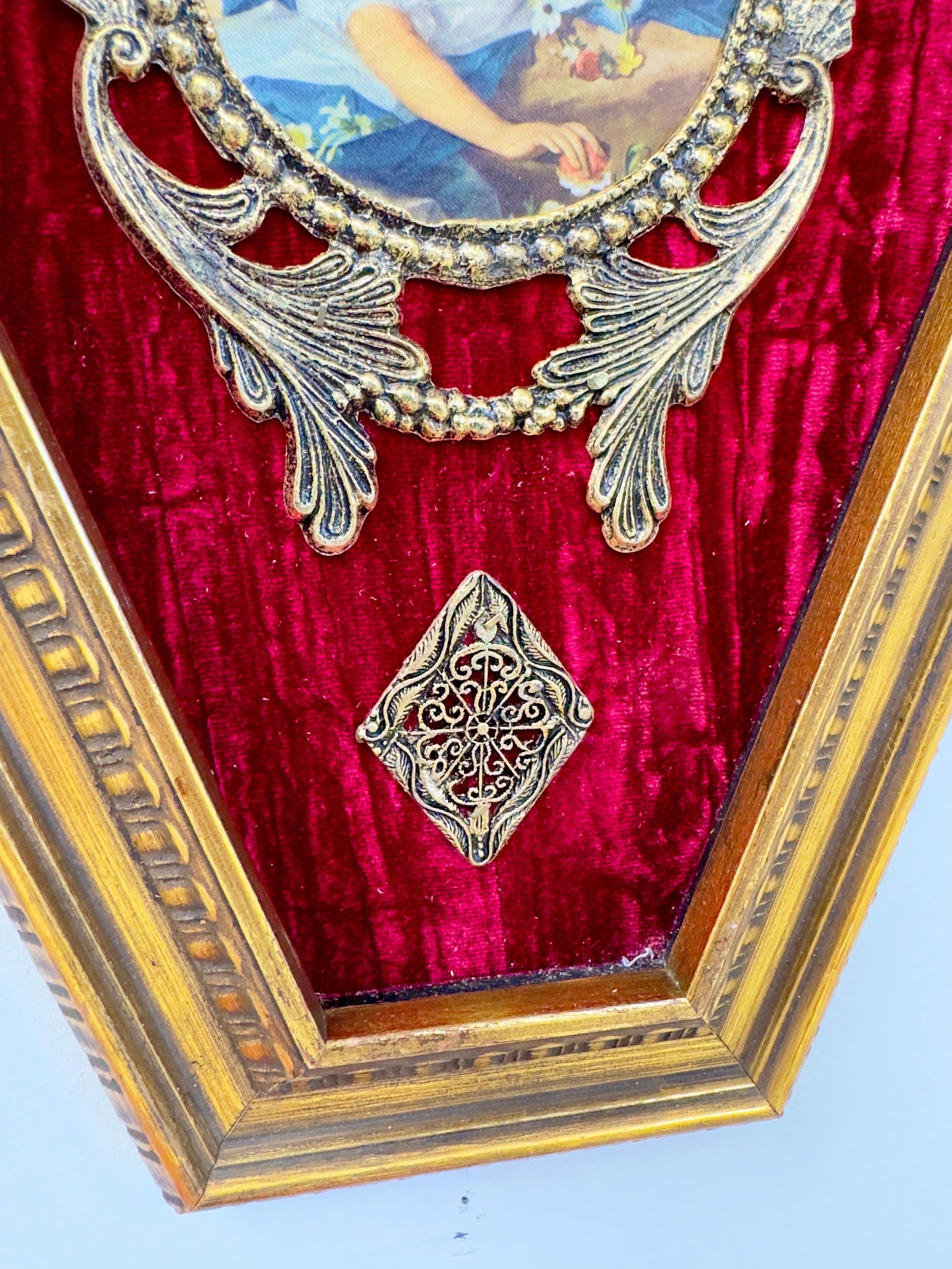 Antike Florentine Viktorianische Runde Dame Porträt Wandkunst auf Samt, Wandtafel 2