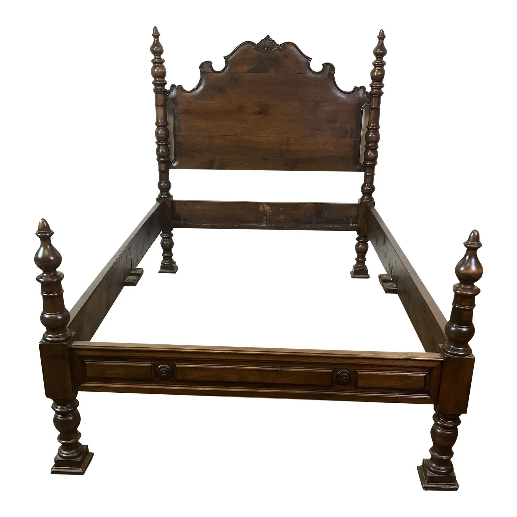Antique Florentine Walnut Twin Bed – Hand-Carved Columns, Italy Circa 1880