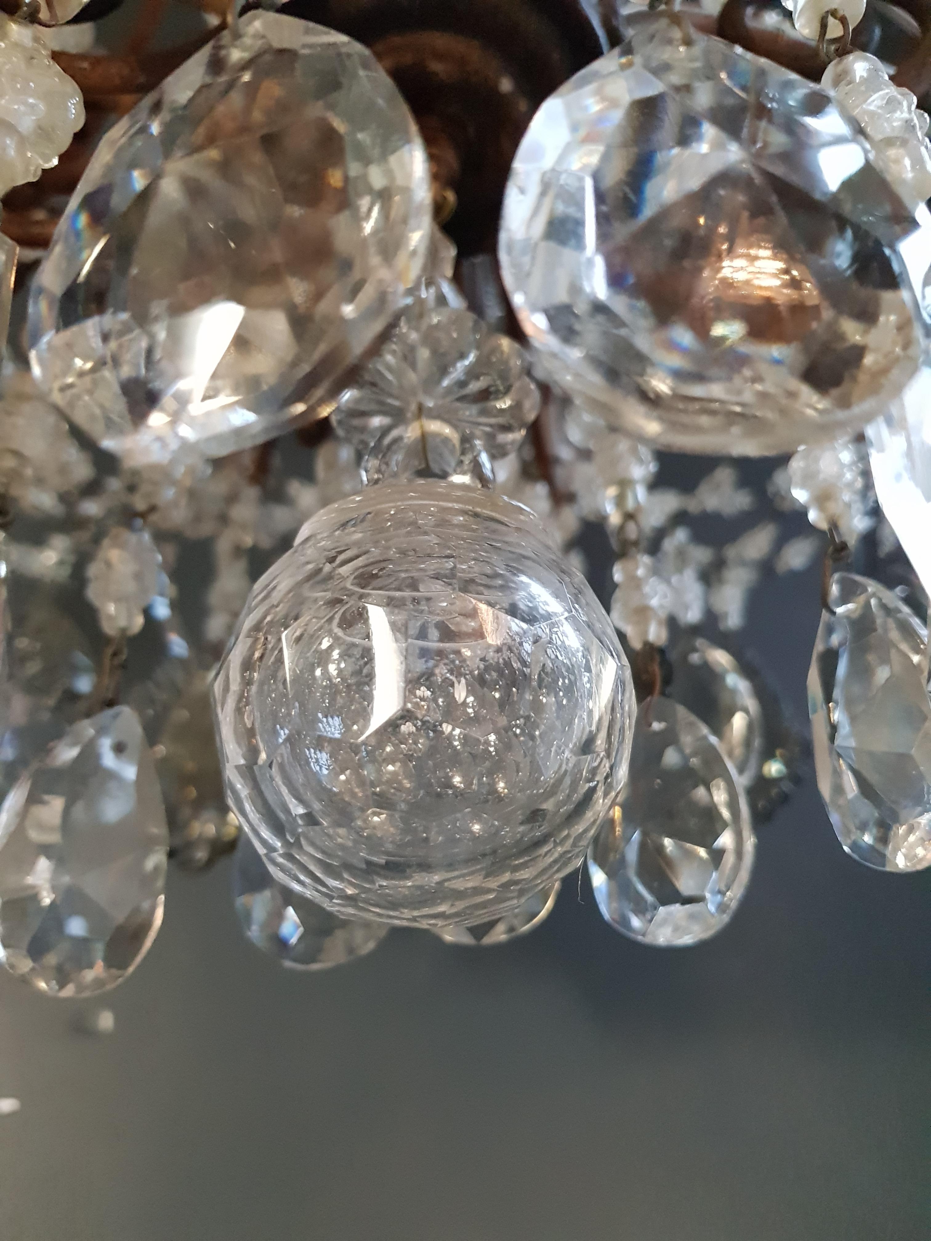 Glass Antique Crystal Chandelier Ceiling Lamp Lustre Art Nouveau Rarity Bronze
