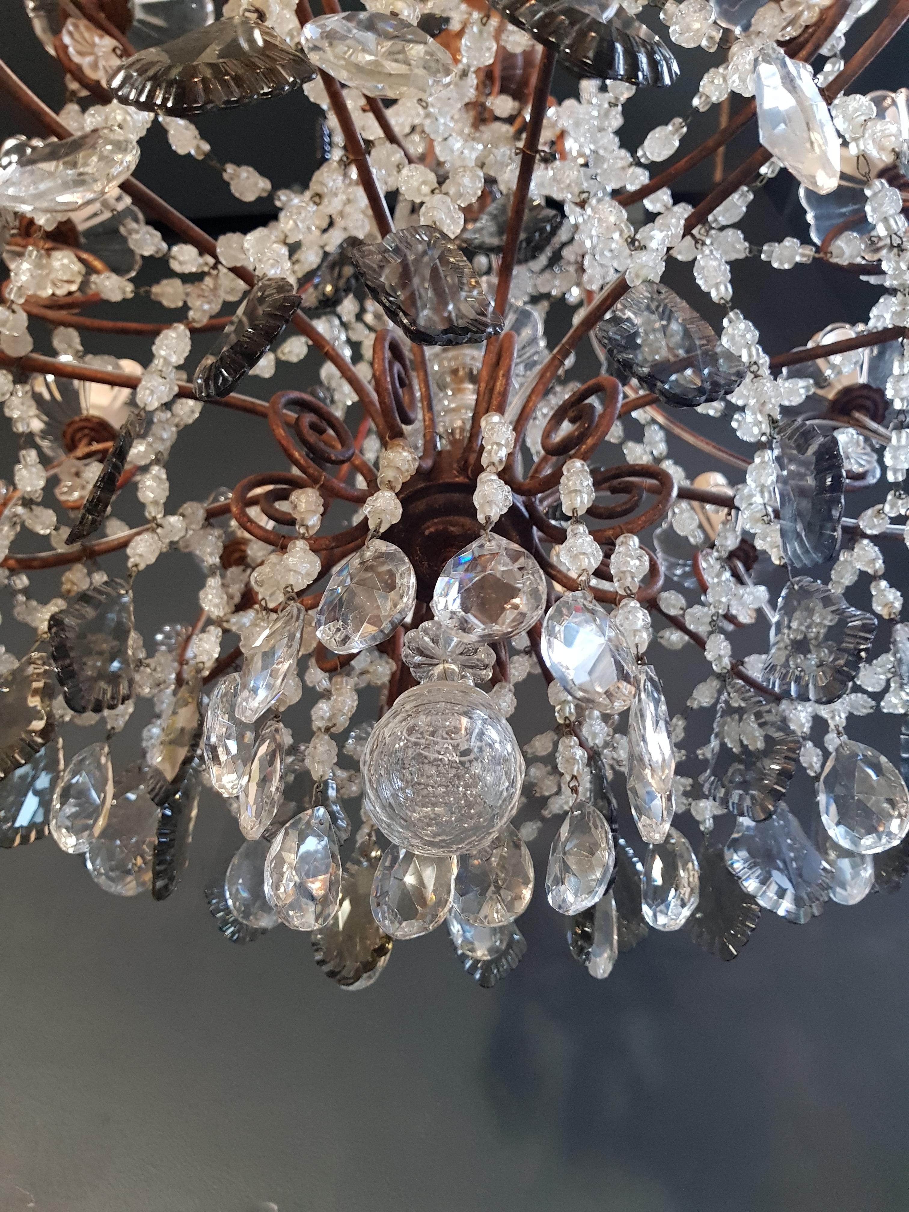 Antique Crystal Chandelier Ceiling Lamp Lustre Art Nouveau Rarity Bronze 1