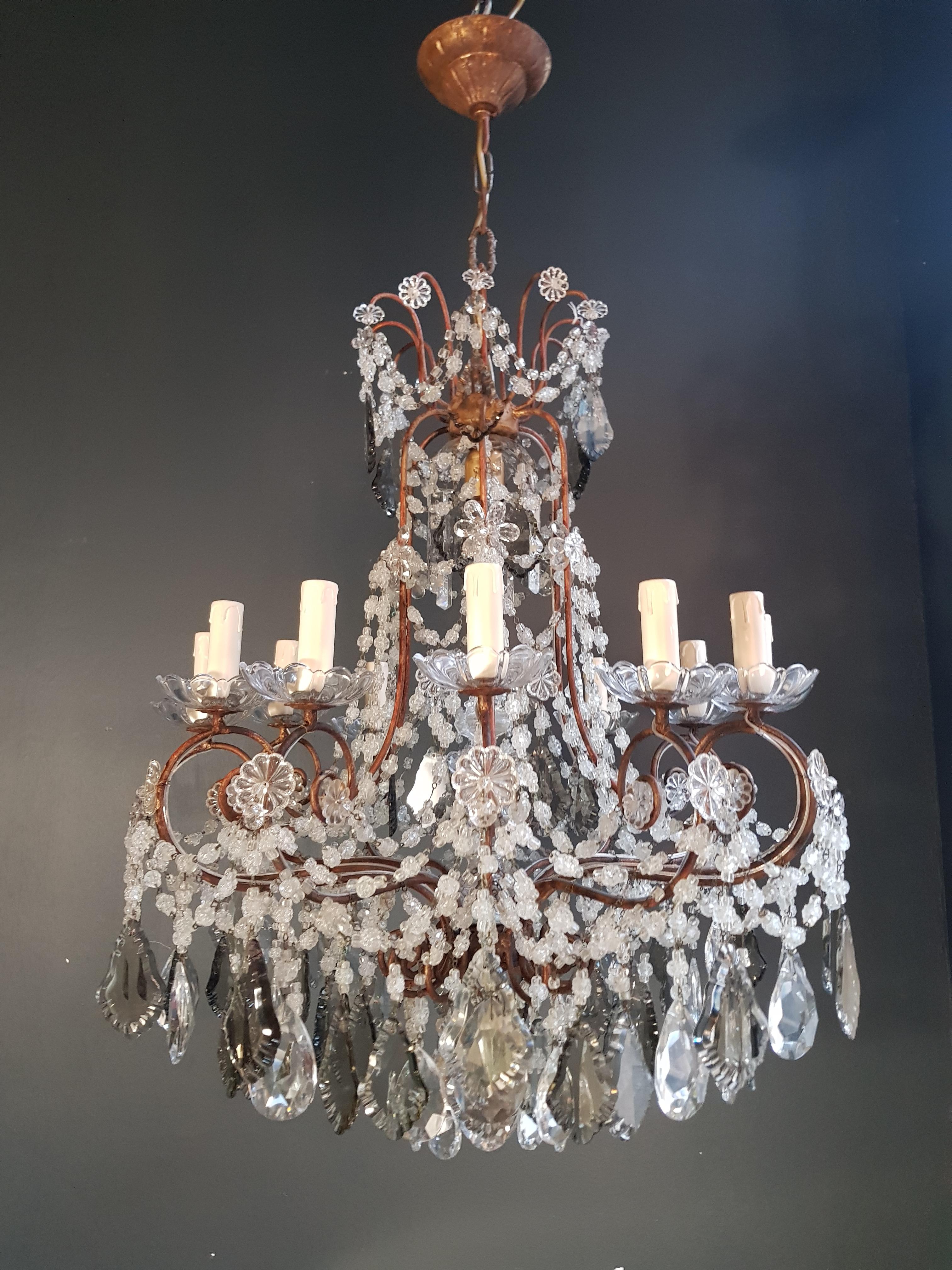 Antique Crystal Chandelier Ceiling Lamp Lustre Art Nouveau Rarity Bronze 3