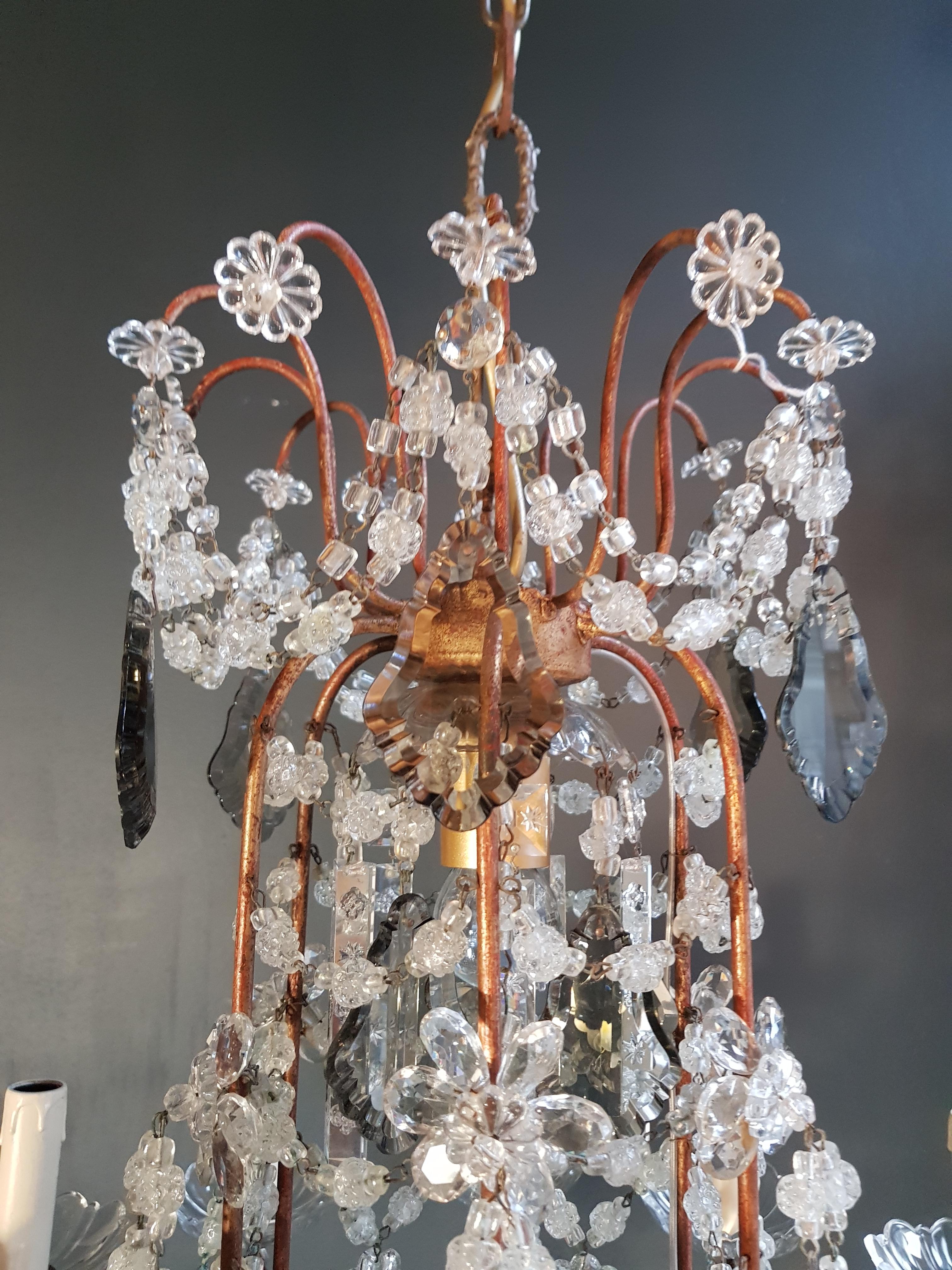 Antique Florentiner crystal chandelier ceiling lamp Lustre Art Nouveau Rarity

Measures: Total height 110 cm, height without chain 80 cm, diameter 65 cm. Weight (approximately): 13kg.

Number of lights: 13-light bulb sockets: 12 x E14 and 1 x E27
