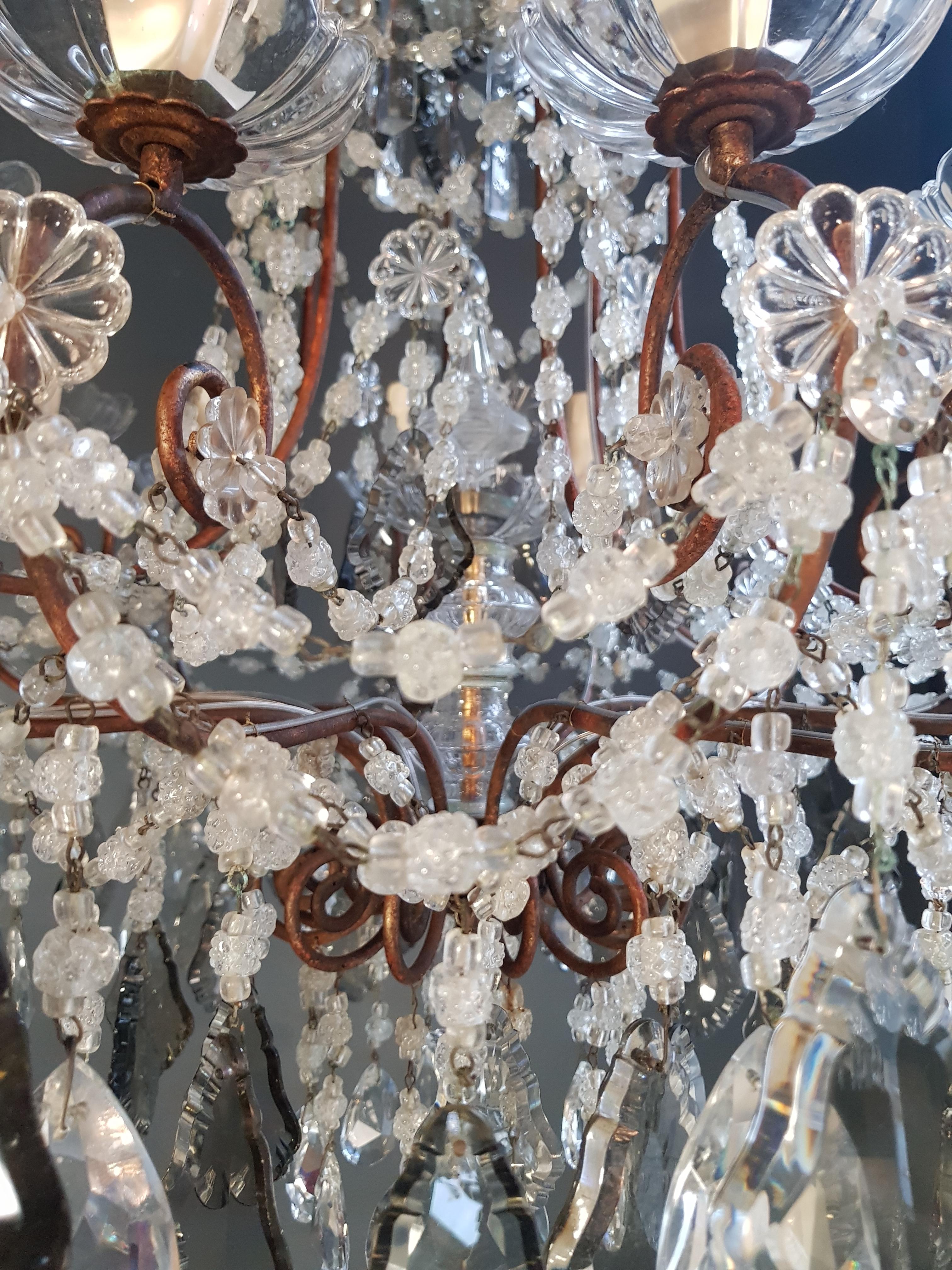 Baroque Antique Crystal Chandelier Ceiling Lamp Lustre Art Nouveau Rarity Bronze