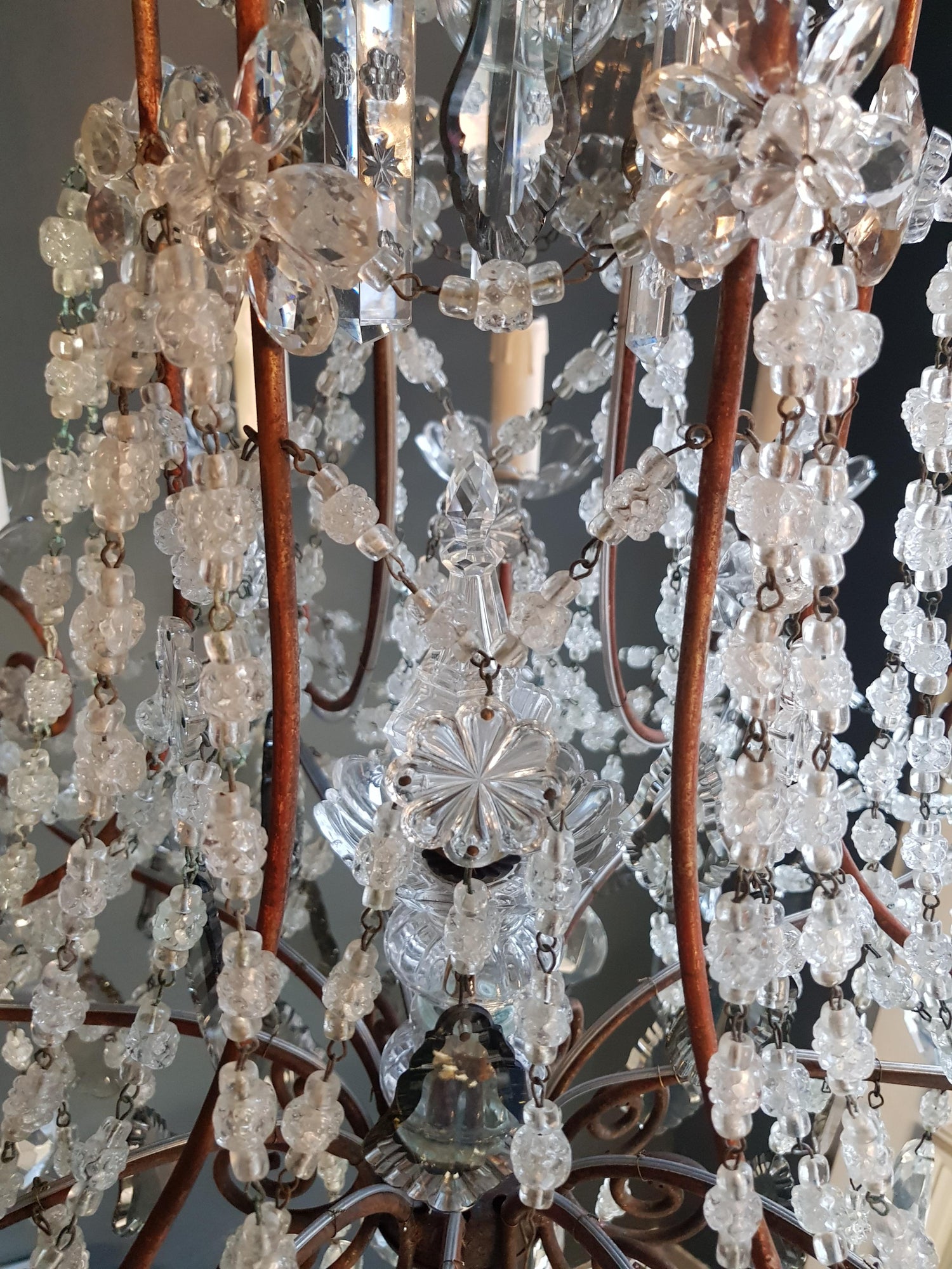 Antique Florentiner Crystal Chandelier Ceiling Lamp Lustre Art Nouveau Rarity