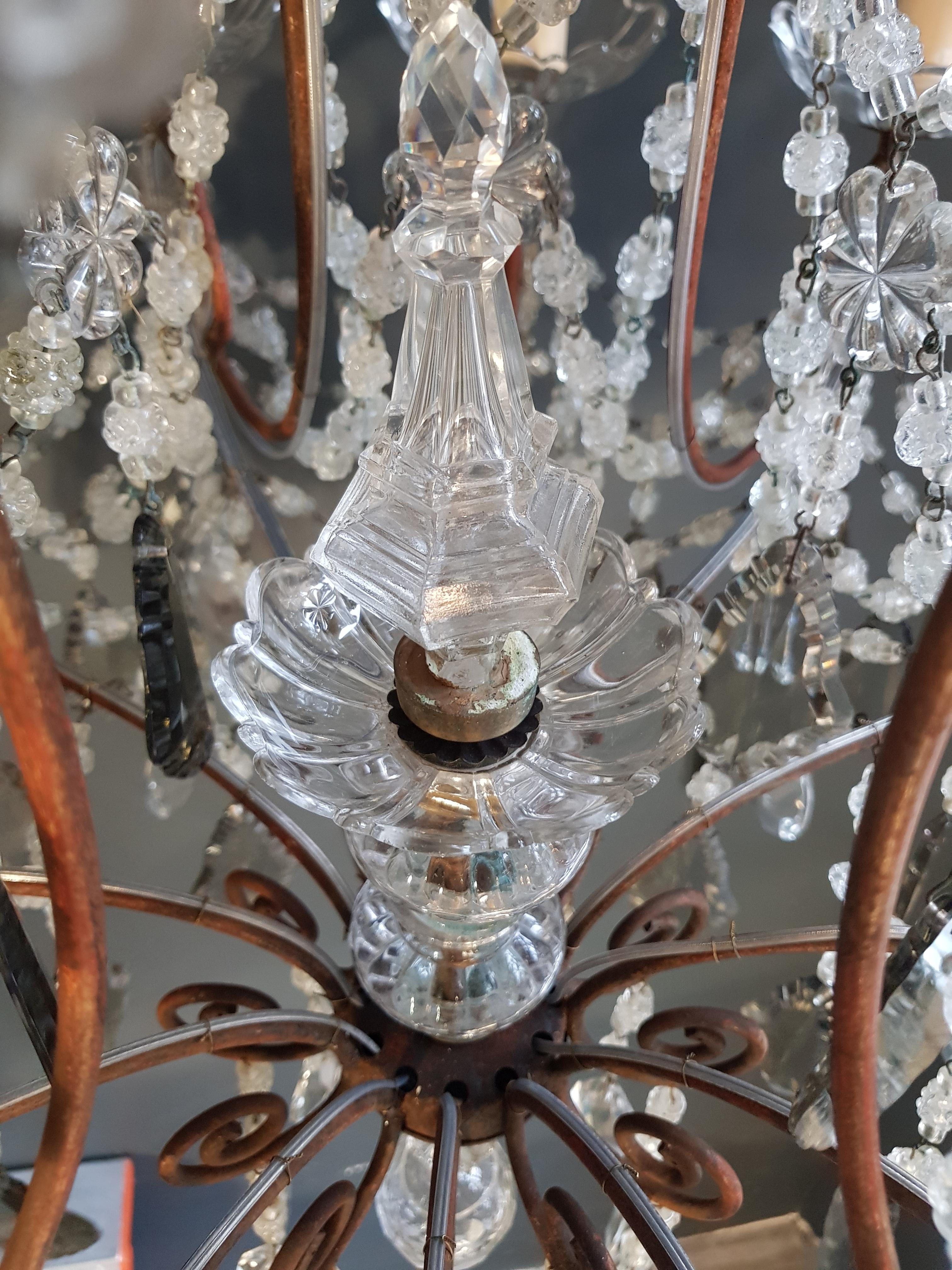 Hand-Knotted Antique Crystal Chandelier Ceiling Lamp Lustre Art Nouveau Rarity Bronze