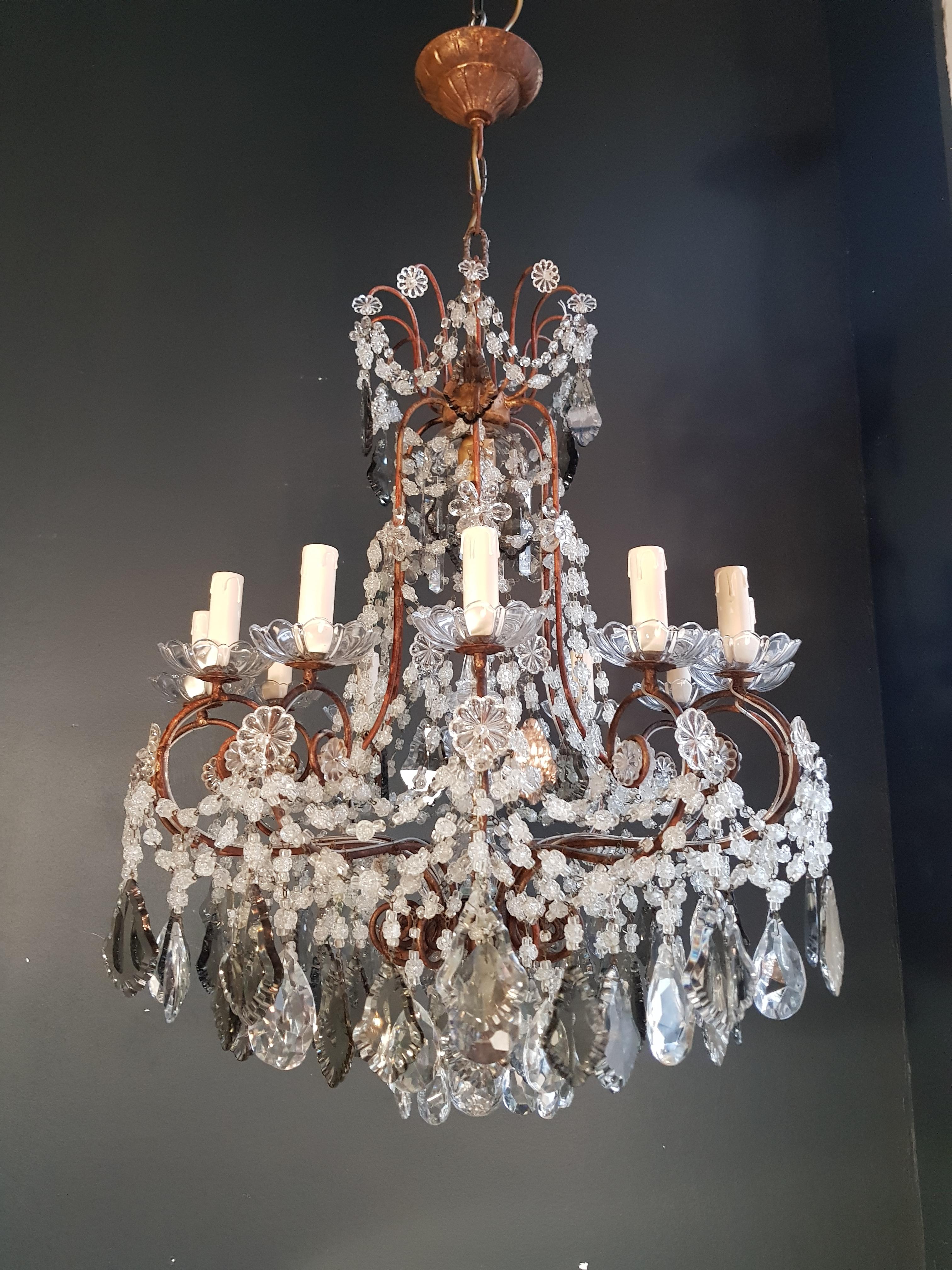 Antique Crystal Chandelier Ceiling Lamp Lustre Art Nouveau Rarity Bronze In Good Condition In Berlin, DE