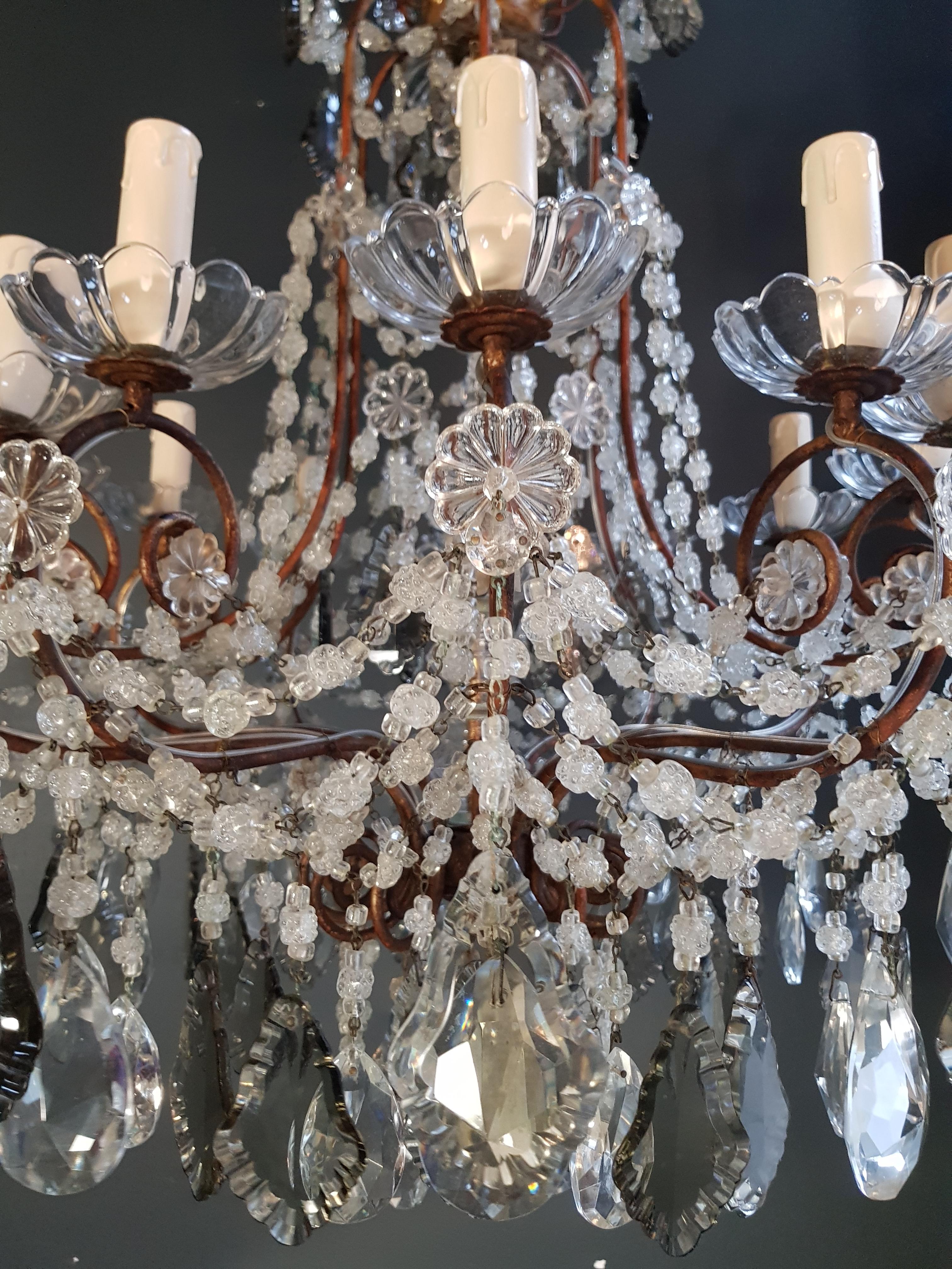 18th Century Antique Crystal Chandelier Ceiling Lamp Lustre Art Nouveau Rarity Bronze