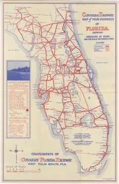 Antique Florida Highway Map – Conners Highway, Lake Okeechobee Roads, ca.1924