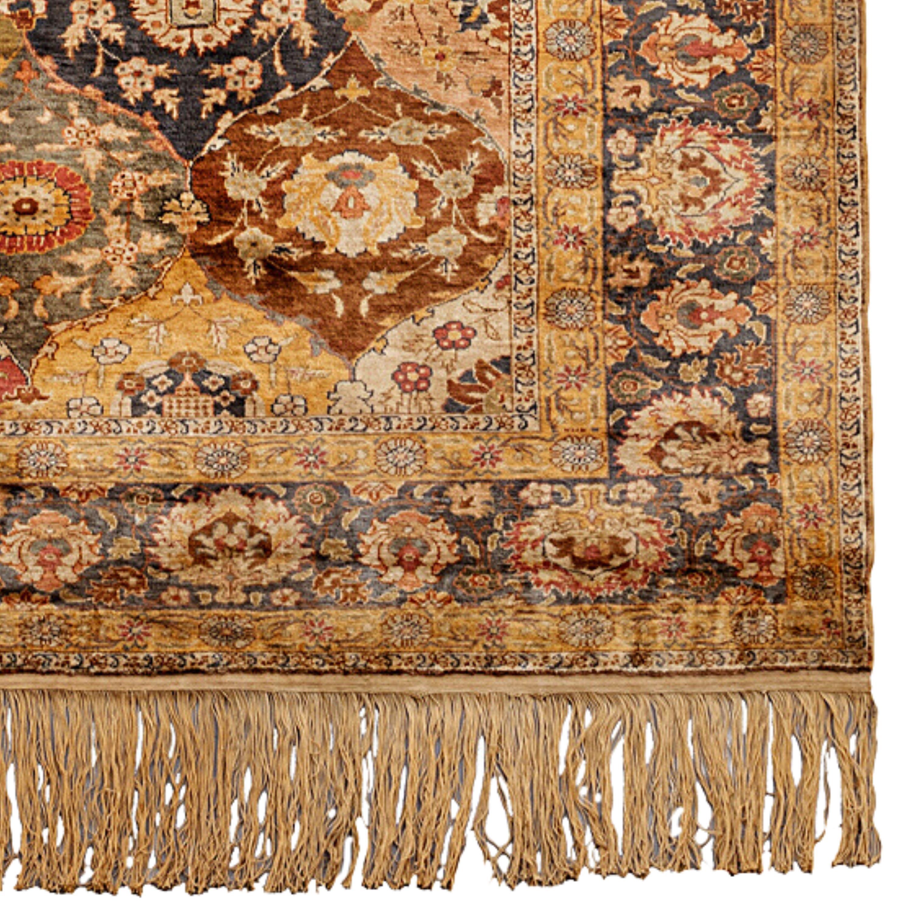 Antiker Flosh-Teppich - Kayseri Flosh-Teppich aus Seiden- und Wollmischung aus dem 20. Jahrhundert (Wolle) im Angebot
