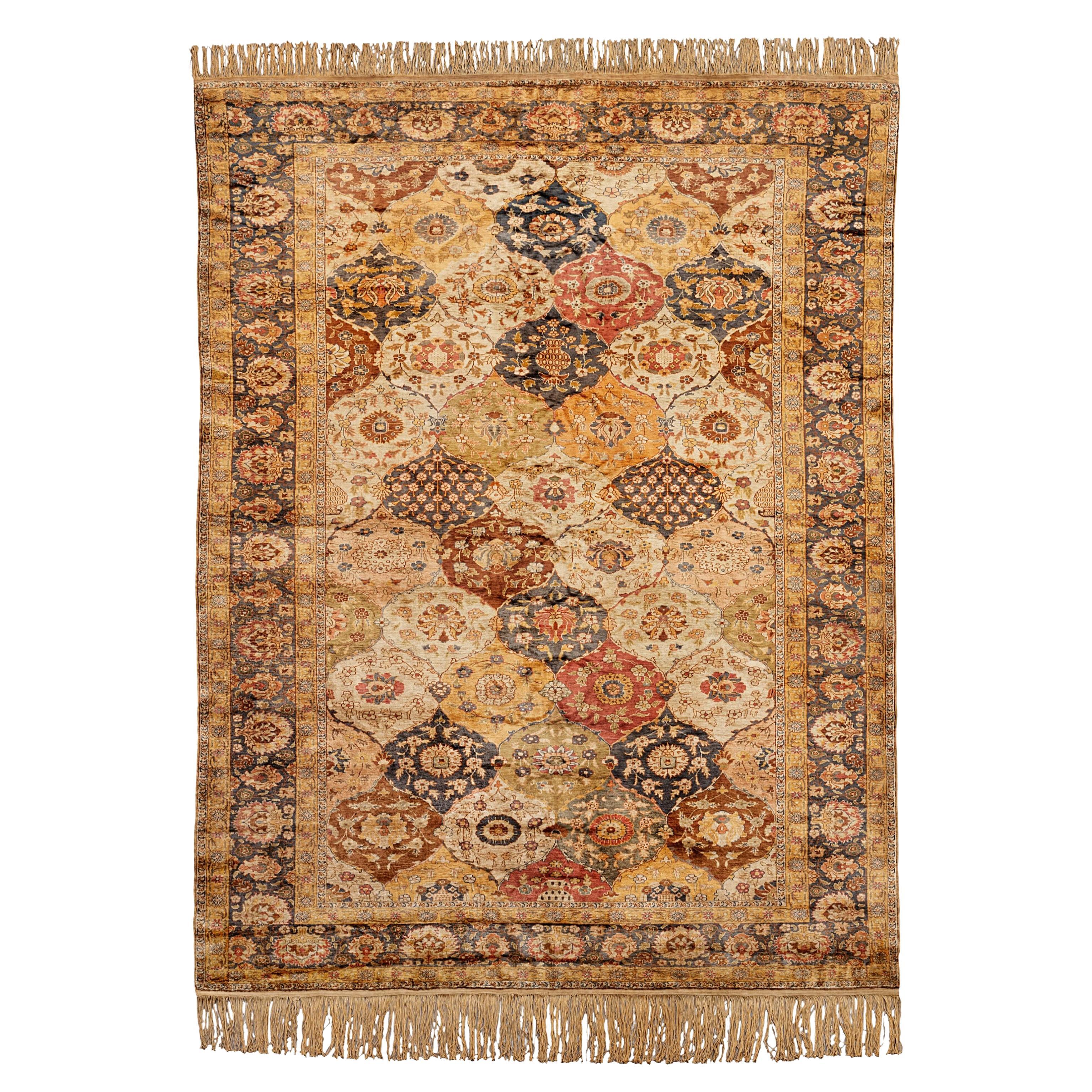 Antiker Flosh-Teppich - Kayseri Flosh-Teppich aus Seiden- und Wollmischung aus dem 20. Jahrhundert im Angebot