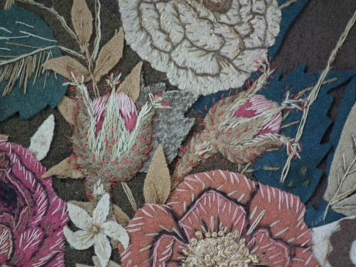 Antique Flower Basket Appliqué Embroidery at 1stDibs