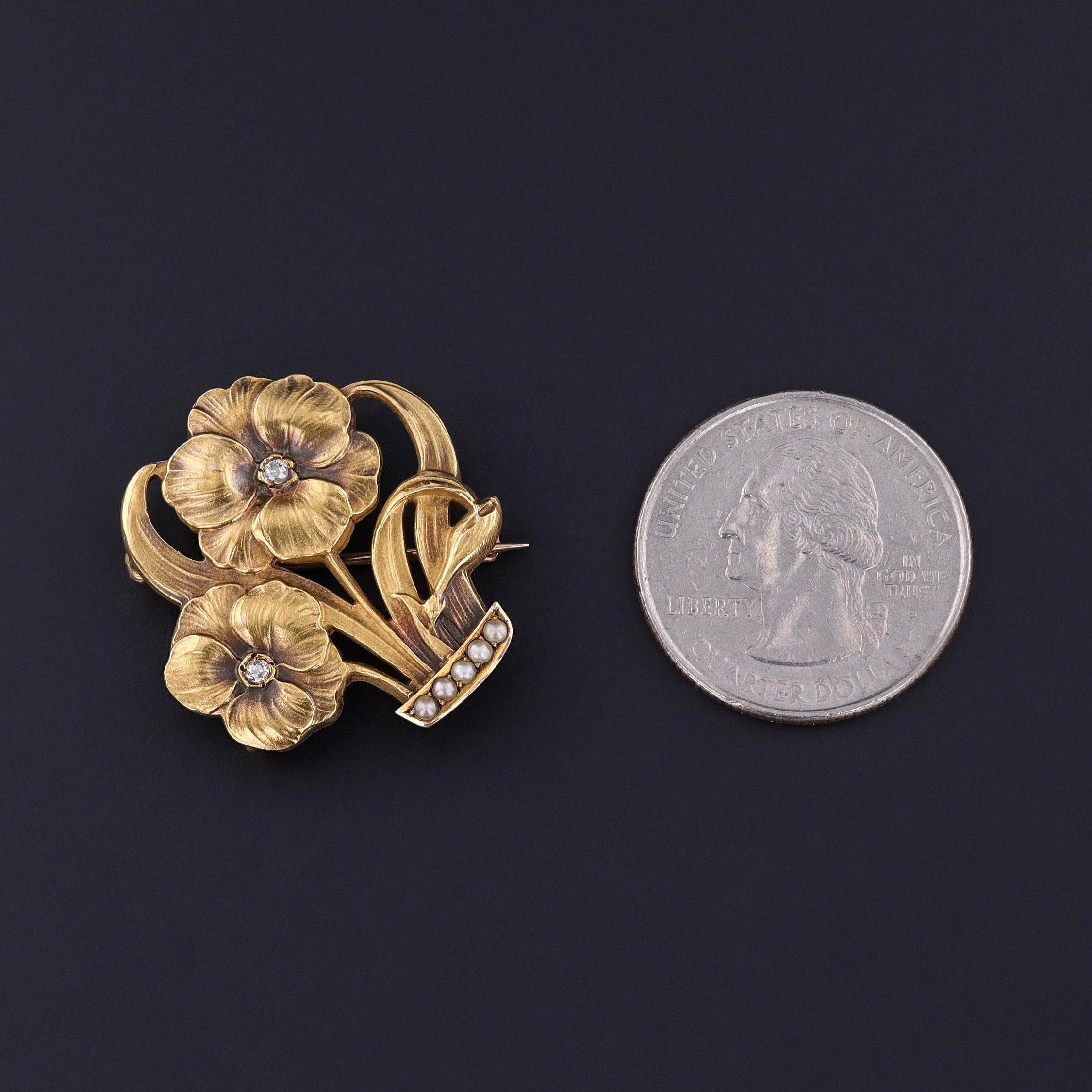 Édouardien Broche panier de fleurs ancienne en or 10 carats en vente