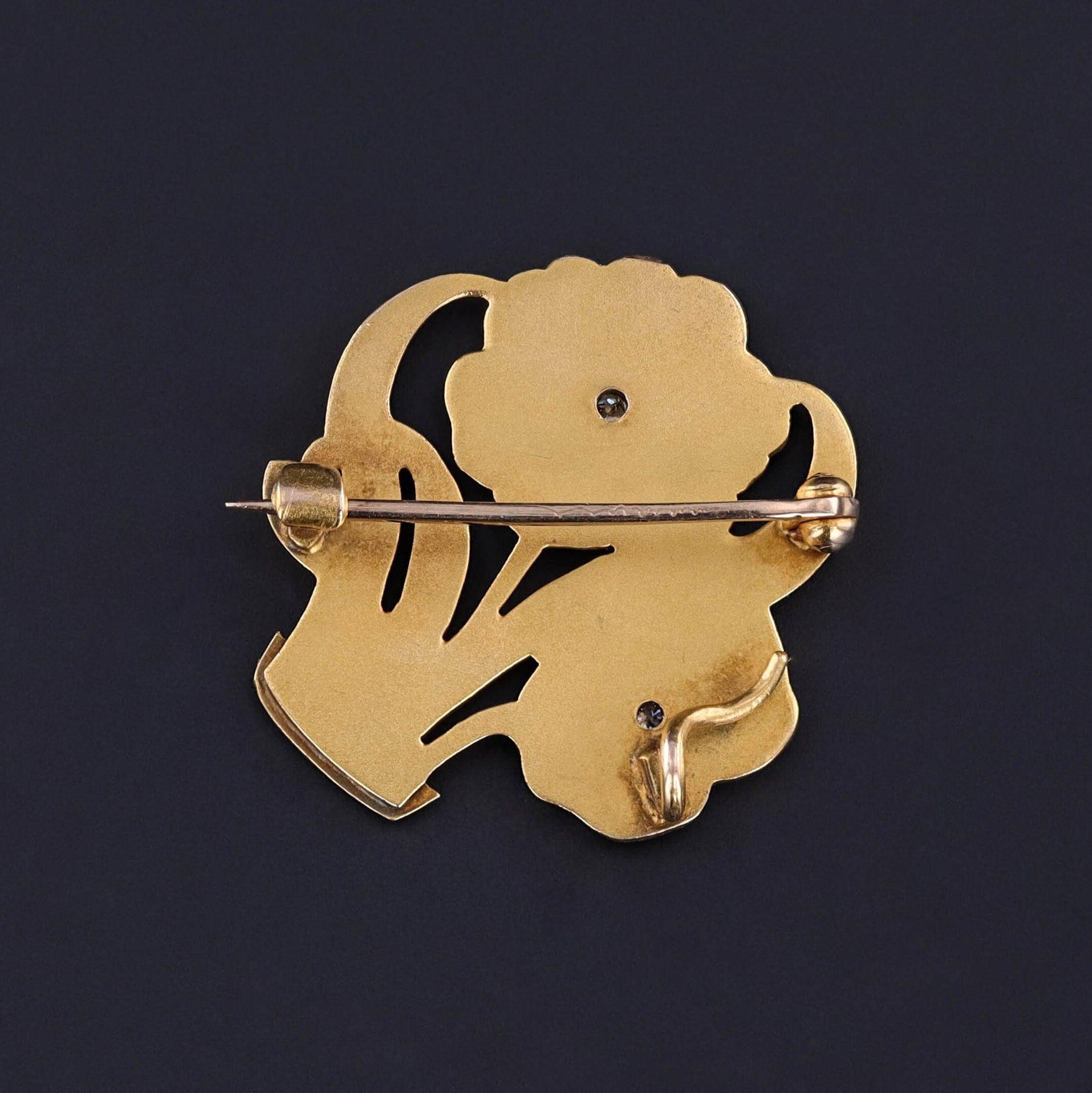 Taille ronde Broche panier de fleurs ancienne en or 10 carats en vente