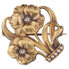 Antique Flower Basket Brooch of 10k Gold