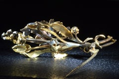 Antique Flower Bouquet Brooch with Tremblant Flower Center Pearl and Rose Cut