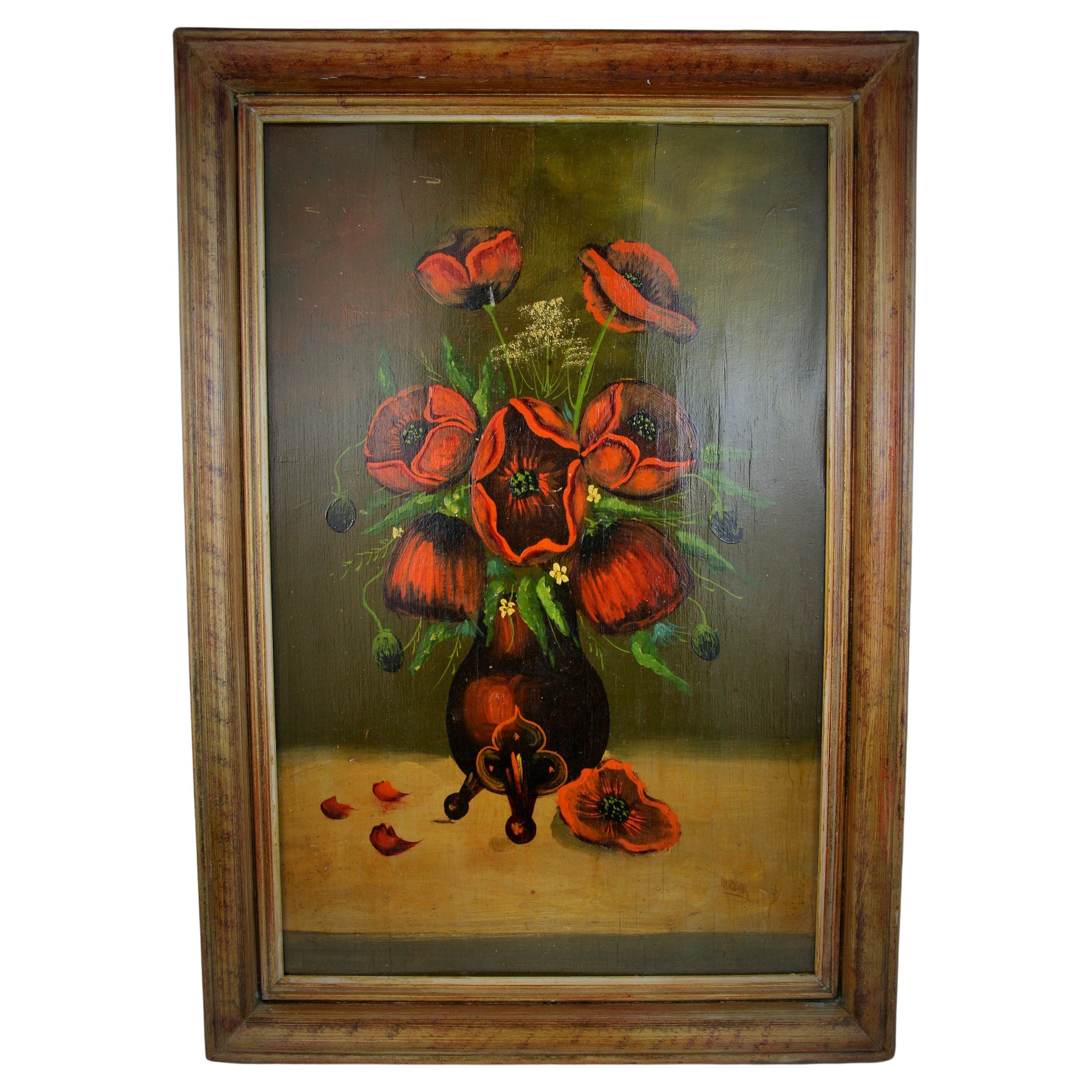 Antique Flower Bouquet Still Life Oil Painting 1920's  For Sale