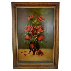 Antiguo ramo de flores Bodegón Pintura al óleo Años 20 