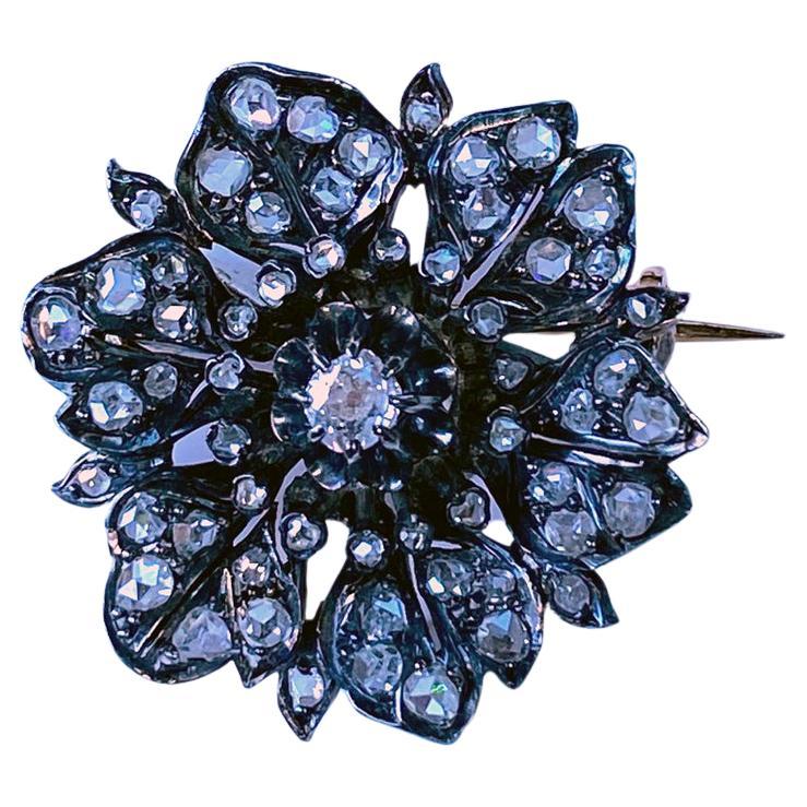 Antiguo Broche Aciano Diamantes Oro Plata Pétalos Bosque Ninfa Hoja vegetal en venta 6